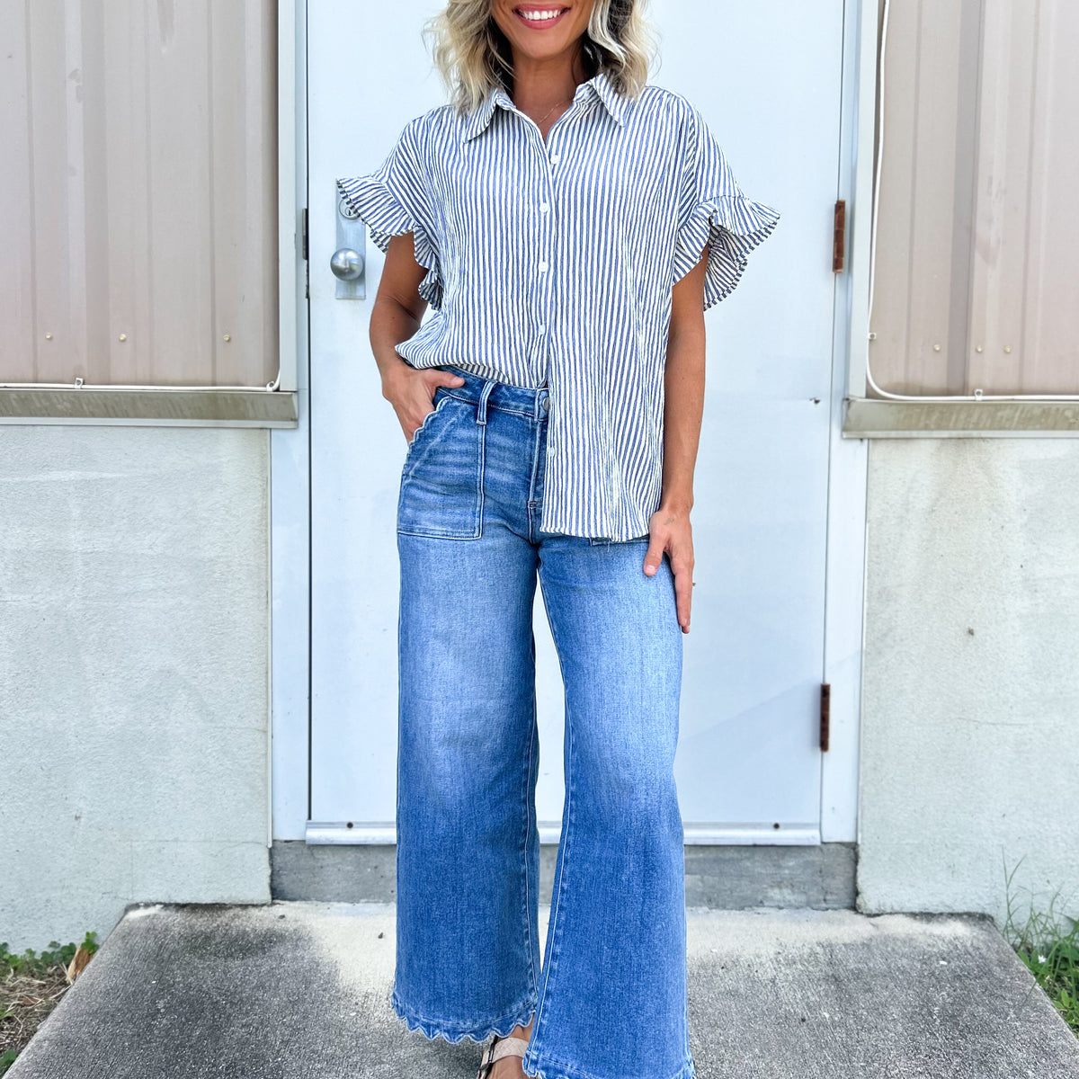 Scalloped & Styled Wide Leg Jeans By Risen-190 JEANS-RISEN-Heathered Boho Boutique, Women's Fashion and Accessories in Palmetto, FL