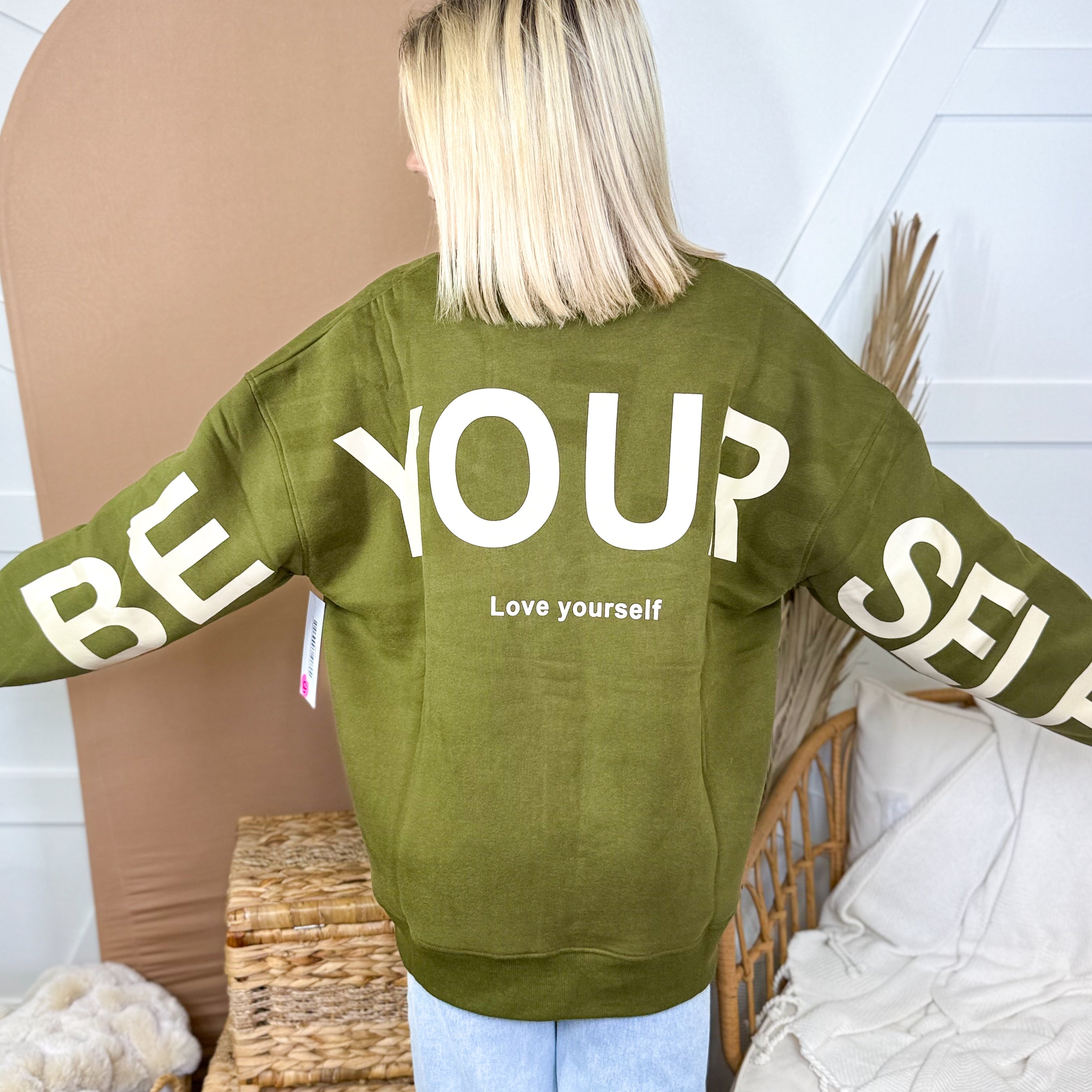 Restock: Be Yourself Sweatshirt-120 Long Sleeve Tops-Jade by Jane-Heathered Boho Boutique, Women's Fashion and Accessories in Palmetto, FL