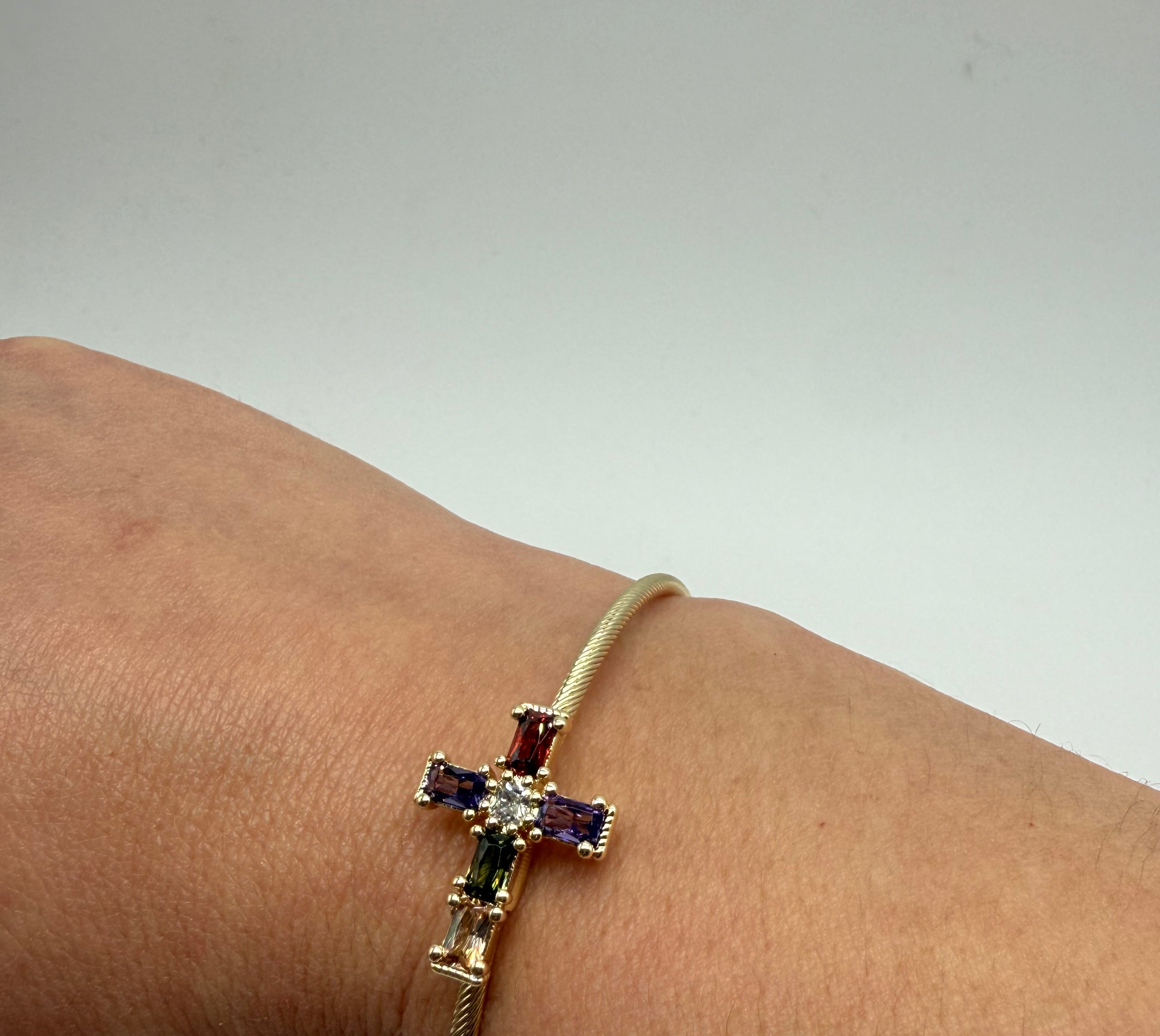 Dainty Colored Cross Bangle-310 Jewelry-Millenx Accessories, LLC.-Heathered Boho Boutique, Women's Fashion and Accessories in Palmetto, FL