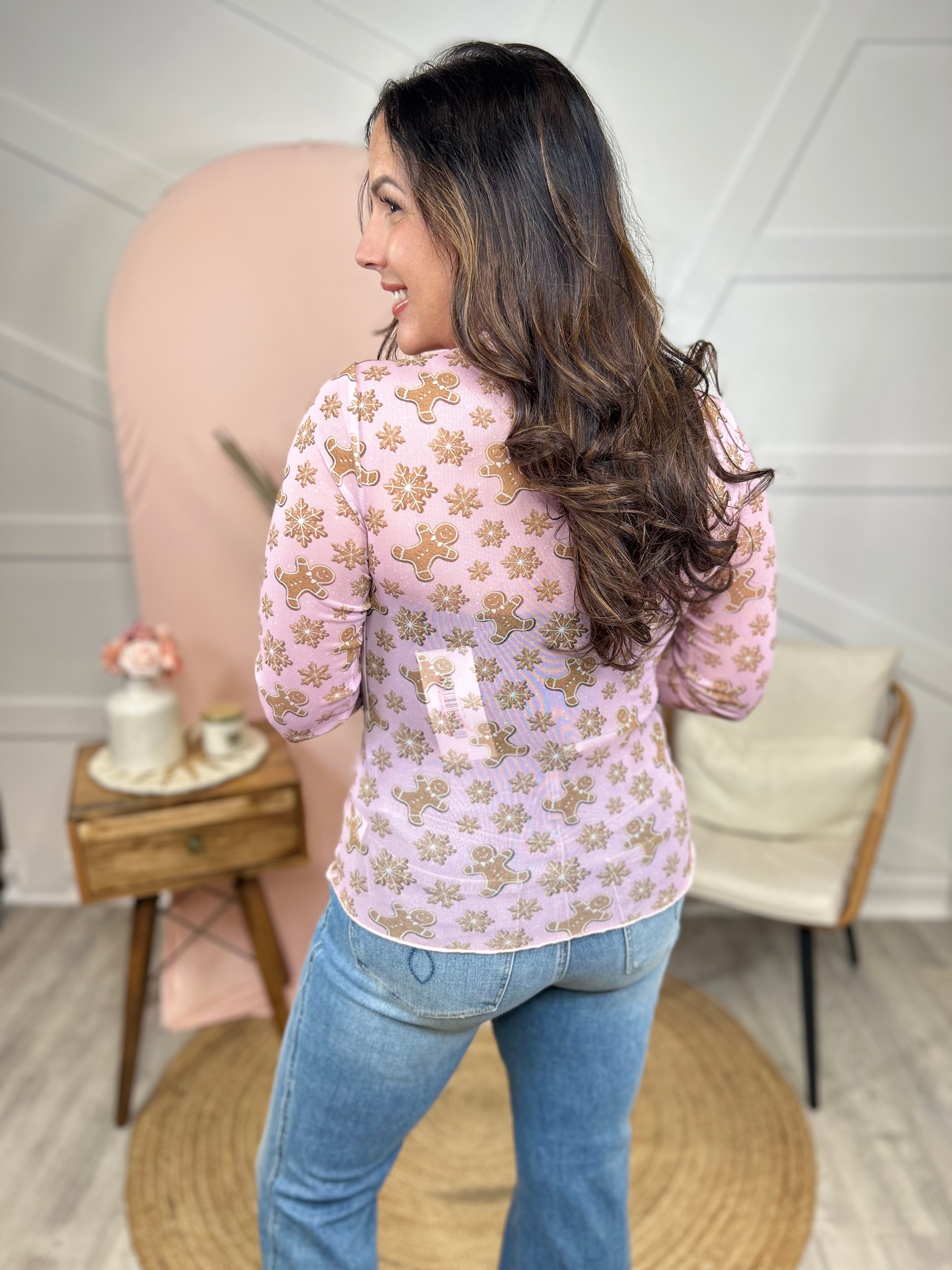 Gingerbread Mesh Top-120 LONG SLEEVE TOPS-Nylon Apparel-Heathered Boho Boutique, Women's Fashion and Accessories in Palmetto, FL