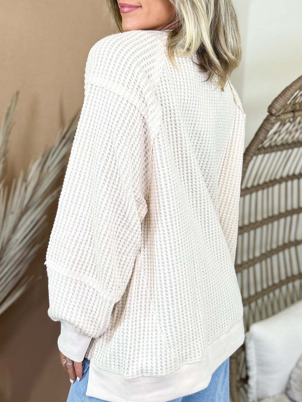 Waffle Patch Pullover-120 LONG SLEEVE TOPS-VERY J-Heathered Boho Boutique, Women's Fashion and Accessories in Palmetto, FL