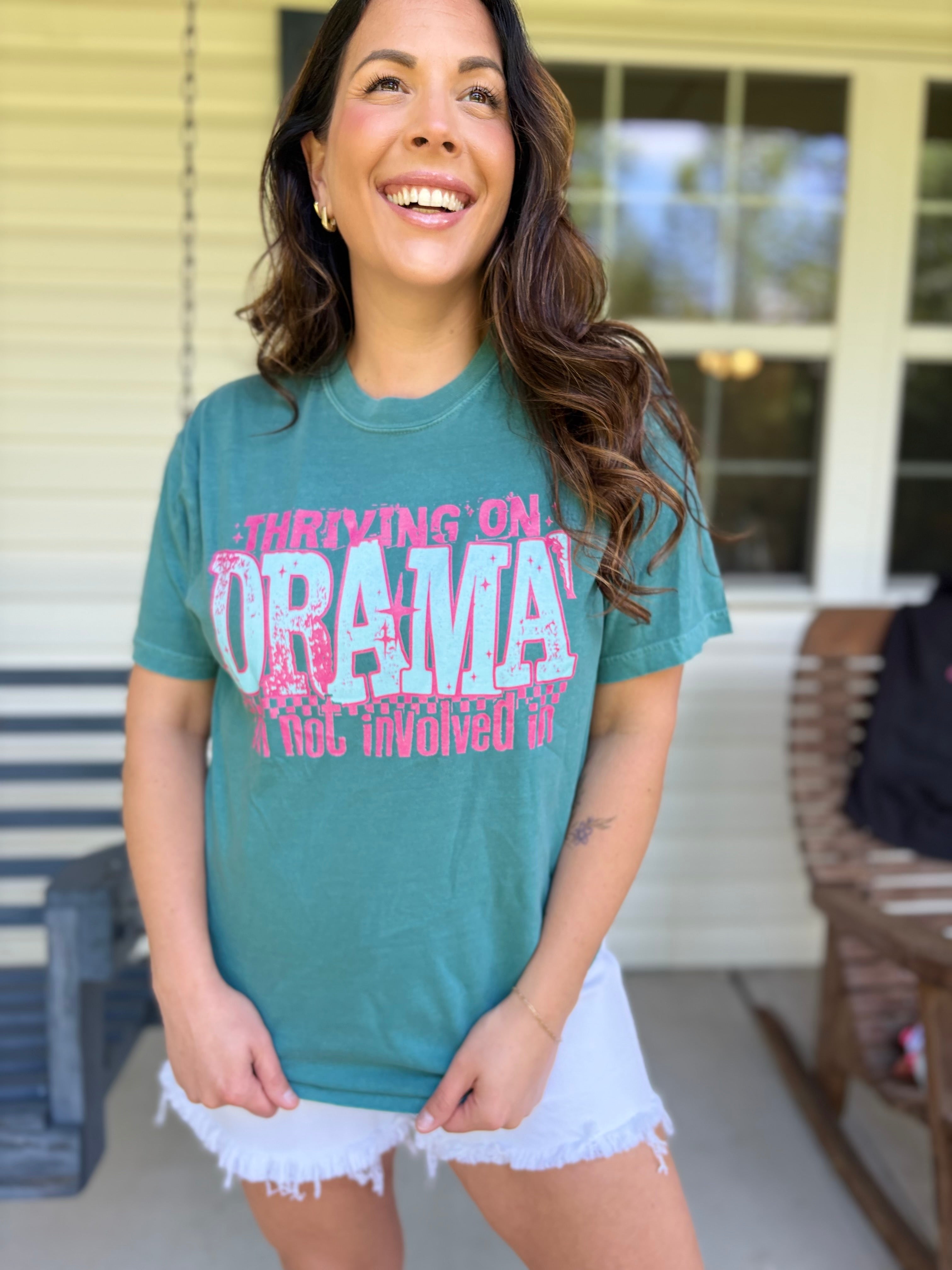 Thriving On Drama Graphic Tee - Emerald-130 Graphic Tees-Heathered Boho-Heathered Boho Boutique, Women's Fashion and Accessories in Palmetto, FL