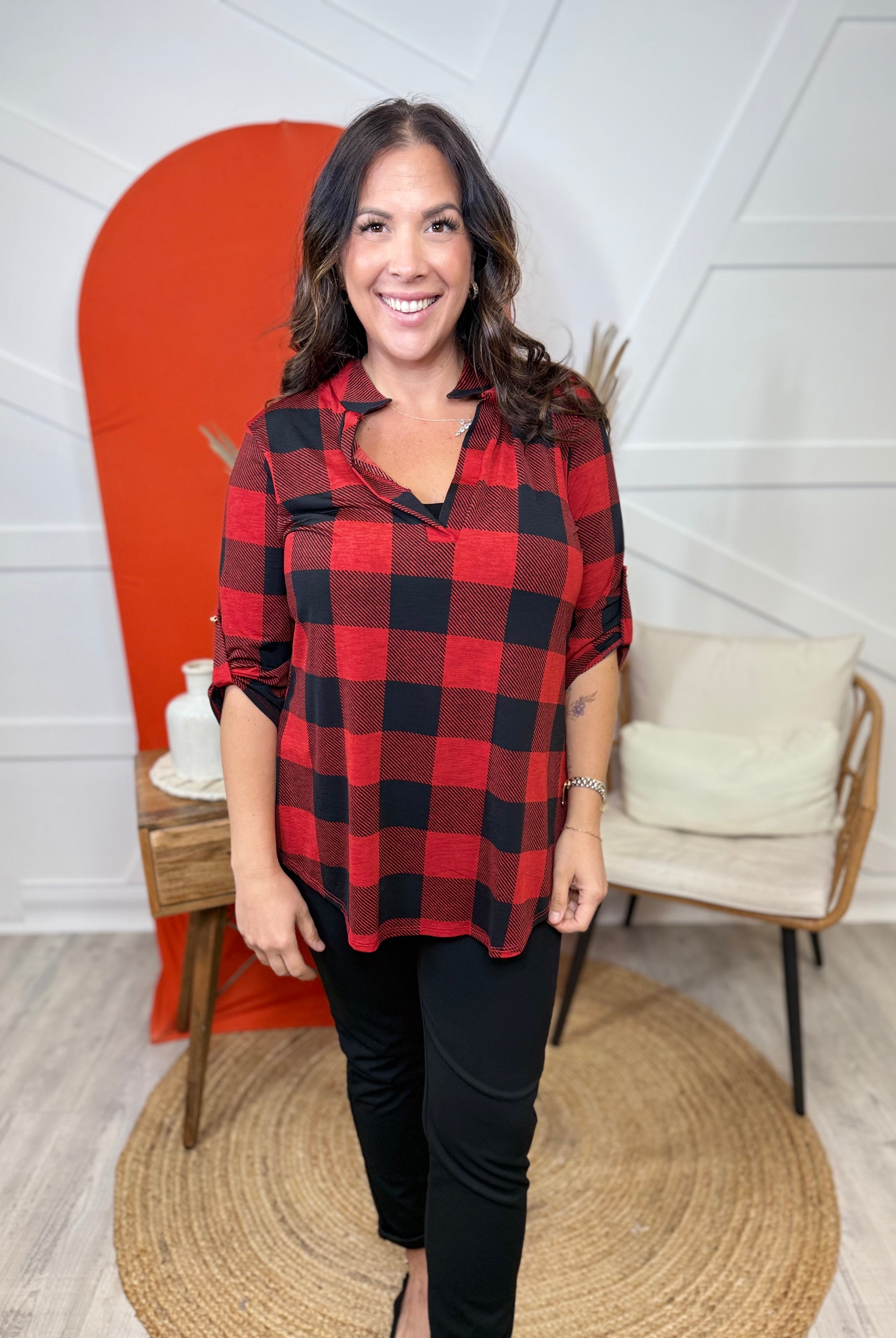 Stay in Check Top-120 LONG SLEEVE TOPS-Heimish-Heathered Boho Boutique, Women's Fashion and Accessories in Palmetto, FL