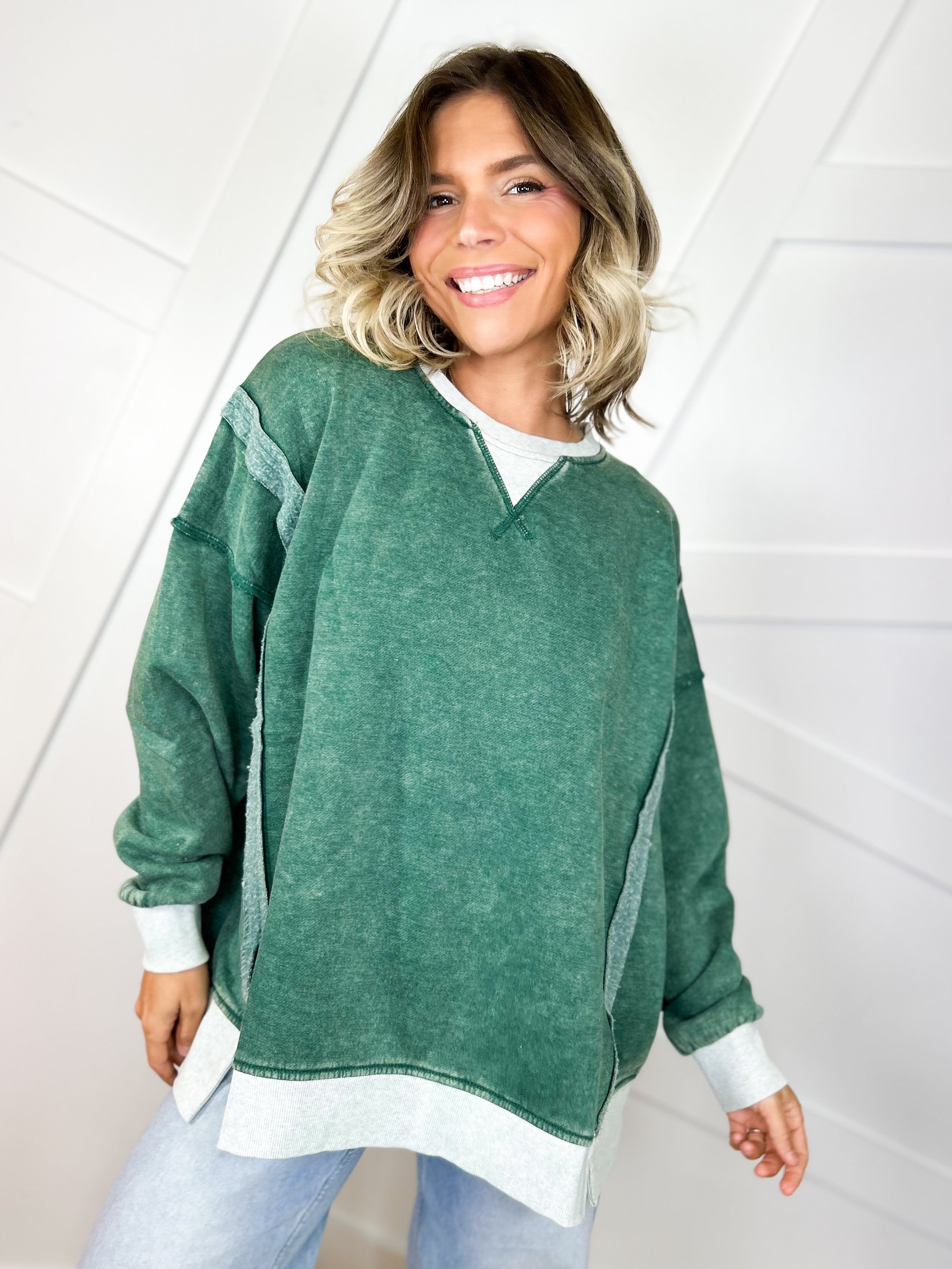 The Weekend Washed Pullover-120 LONG SLEEVE TOPS-ZENANA-Heathered Boho Boutique, Women's Fashion and Accessories in Palmetto, FL