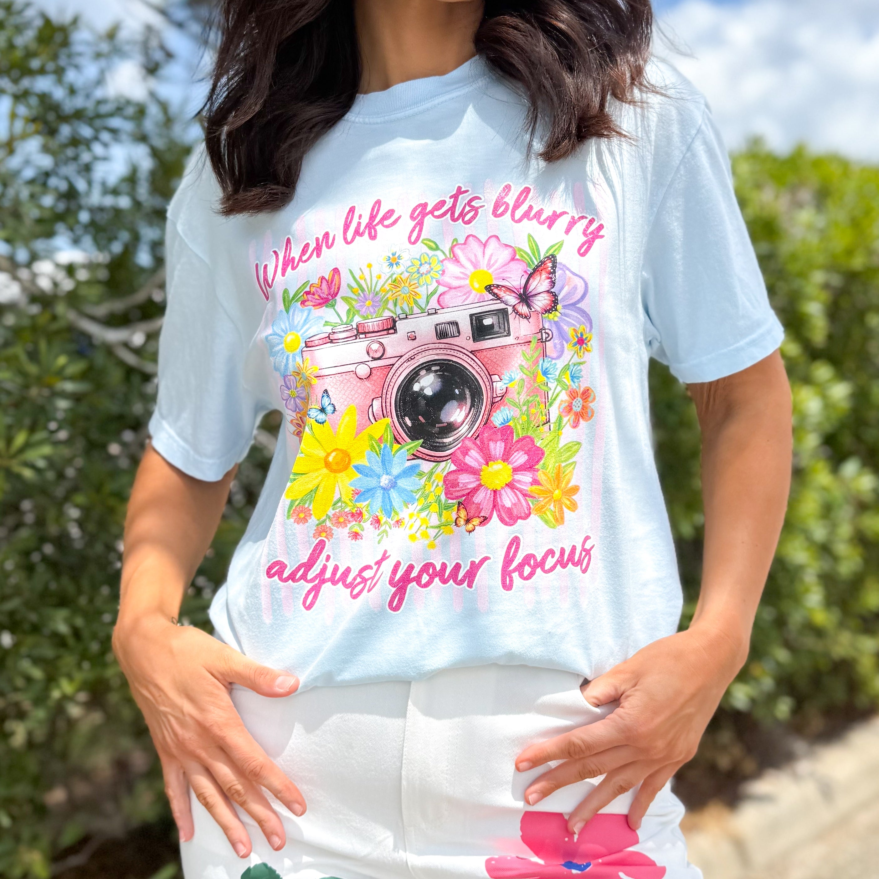 Camera & Wildflowers Graphic Tee-130 Graphic Tees-Heathered Boho-Heathered Boho Boutique, Women's Fashion and Accessories in Palmetto, FL