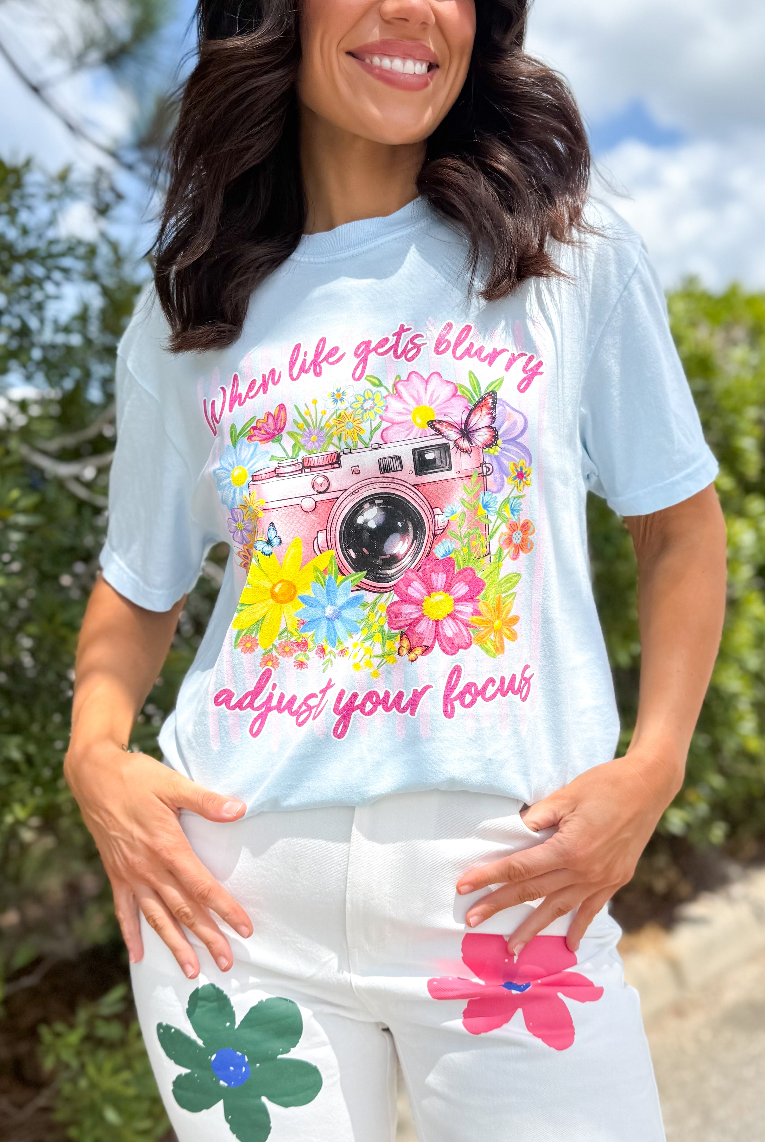 Camera & Wildflowers Graphic Tee-130 Graphic Tees-Heathered Boho-Heathered Boho Boutique, Women's Fashion and Accessories in Palmetto, FL
