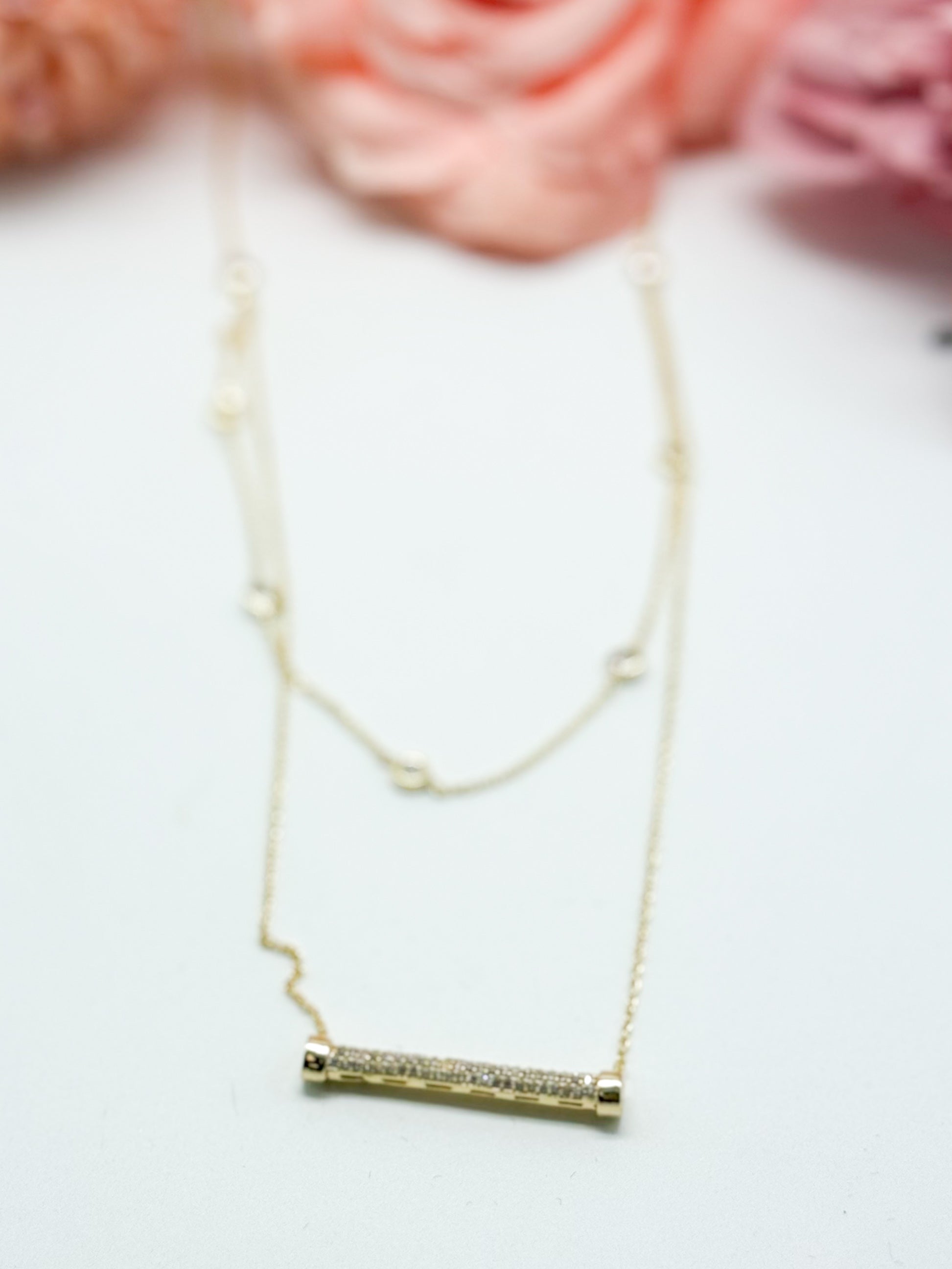 Double Layered CZ Stone Bar Necklace-310 Jewelry-Joseph Anthony NY, Inc-Heathered Boho Boutique, Women's Fashion and Accessories in Palmetto, FL
