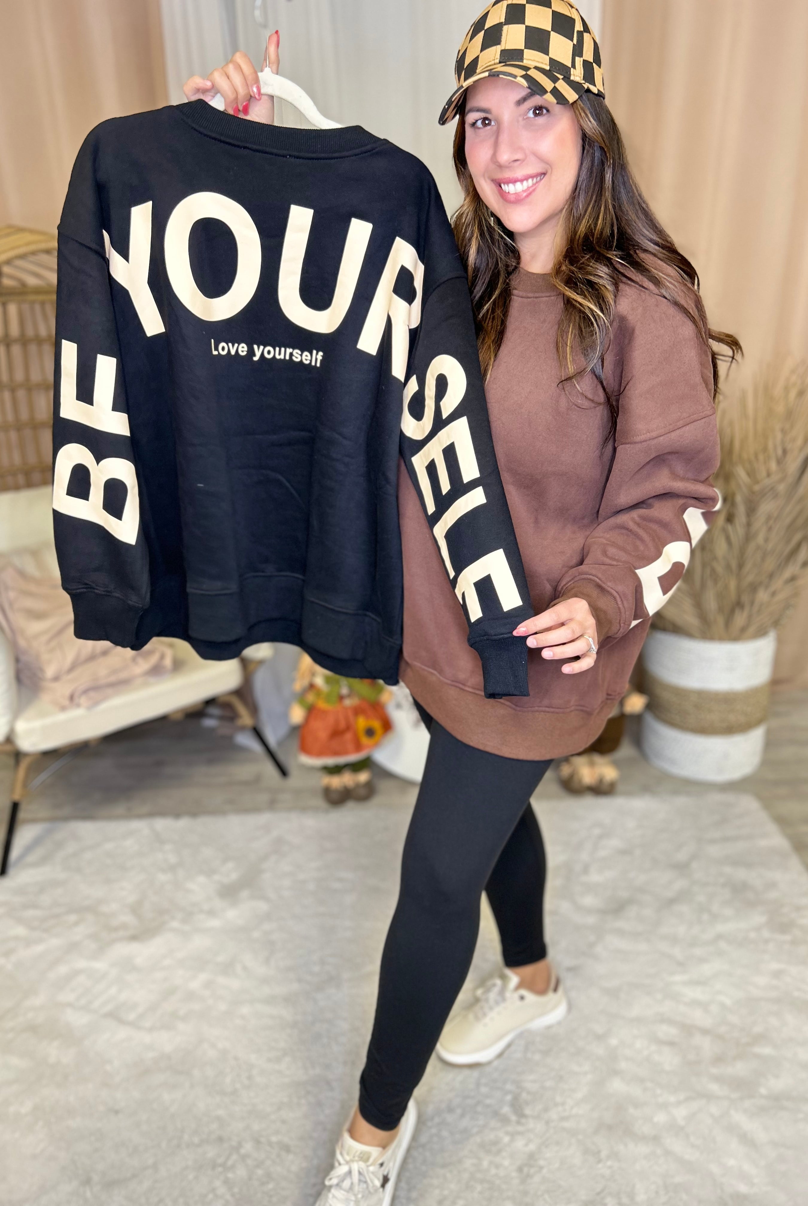 Restock: Be Yourself Sweatshirt-120 Long Sleeve Tops-Jade by Jane-Heathered Boho Boutique, Women's Fashion and Accessories in Palmetto, FL