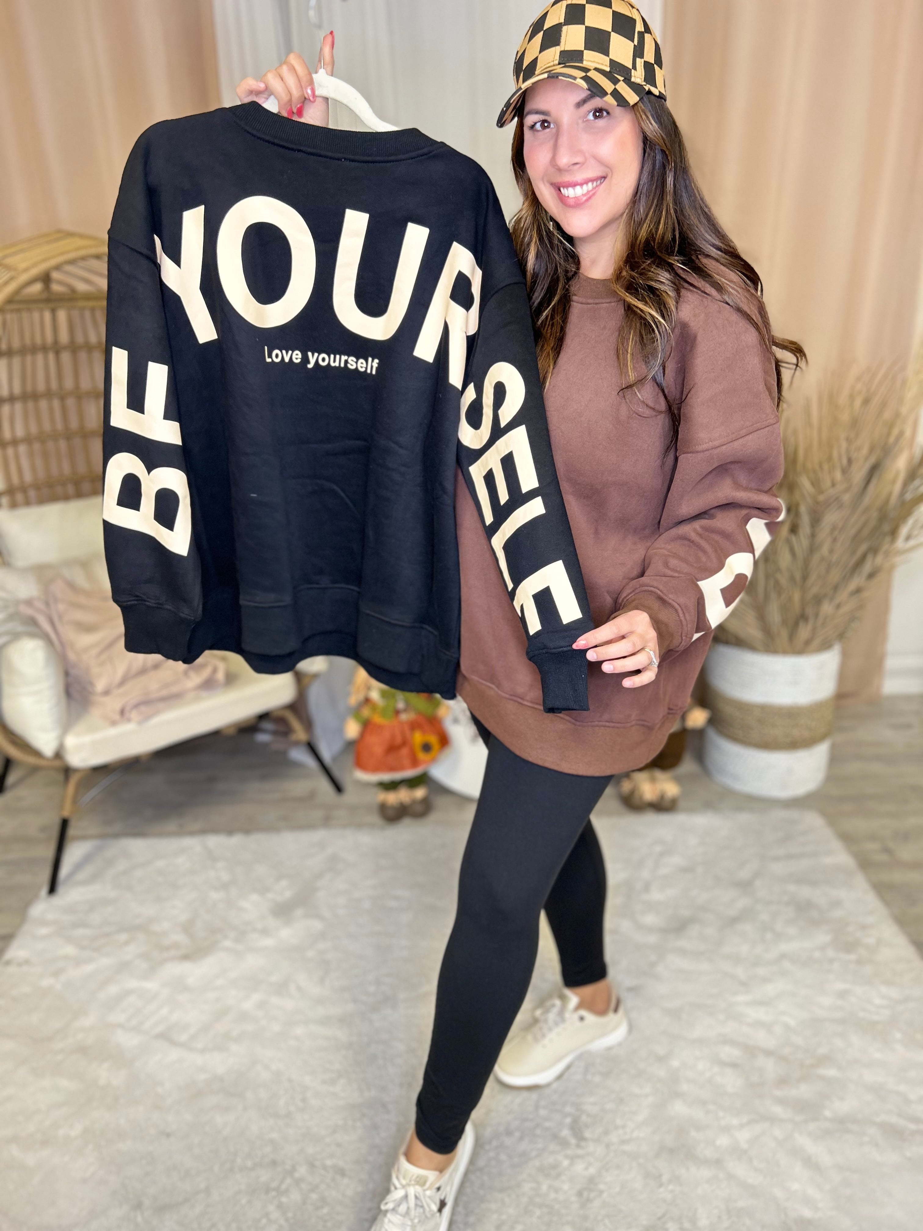 Restock: Be Yourself Sweatshirt-120 Long Sleeve Tops-Jade by Jane-Heathered Boho Boutique, Women's Fashion and Accessories in Palmetto, FL