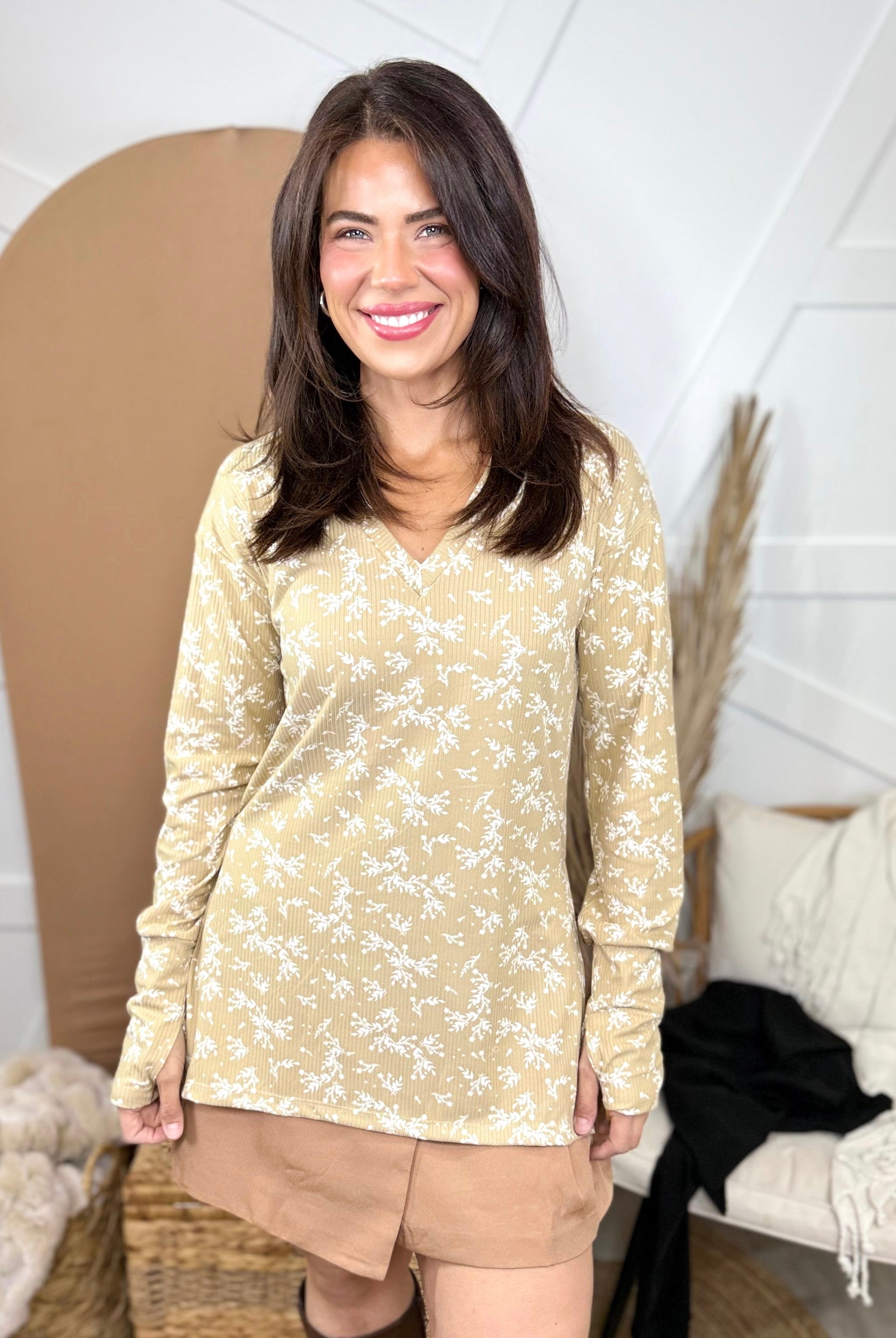 The New Bestie V-Neck Long Sleeve Top-Floral-120 Long Sleeve Tops-Heathered Boho-Heathered Boho Boutique, Women's Fashion and Accessories in Palmetto, FL