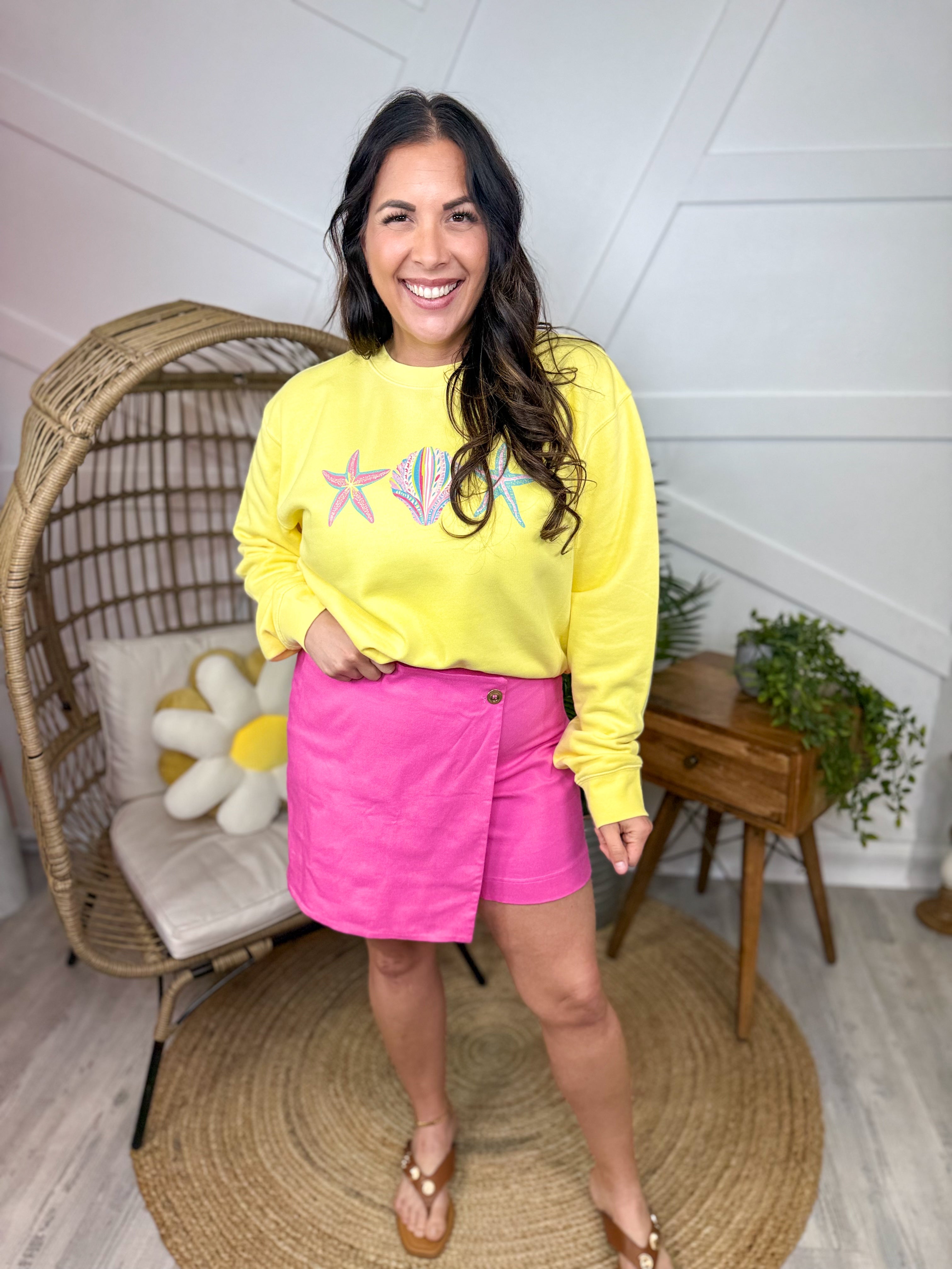 Starfish & Seashell Graphic Sweatshirt-130 Graphic Tees-Heathered Boho-Heathered Boho Boutique, Women's Fashion and Accessories in Palmetto, FL