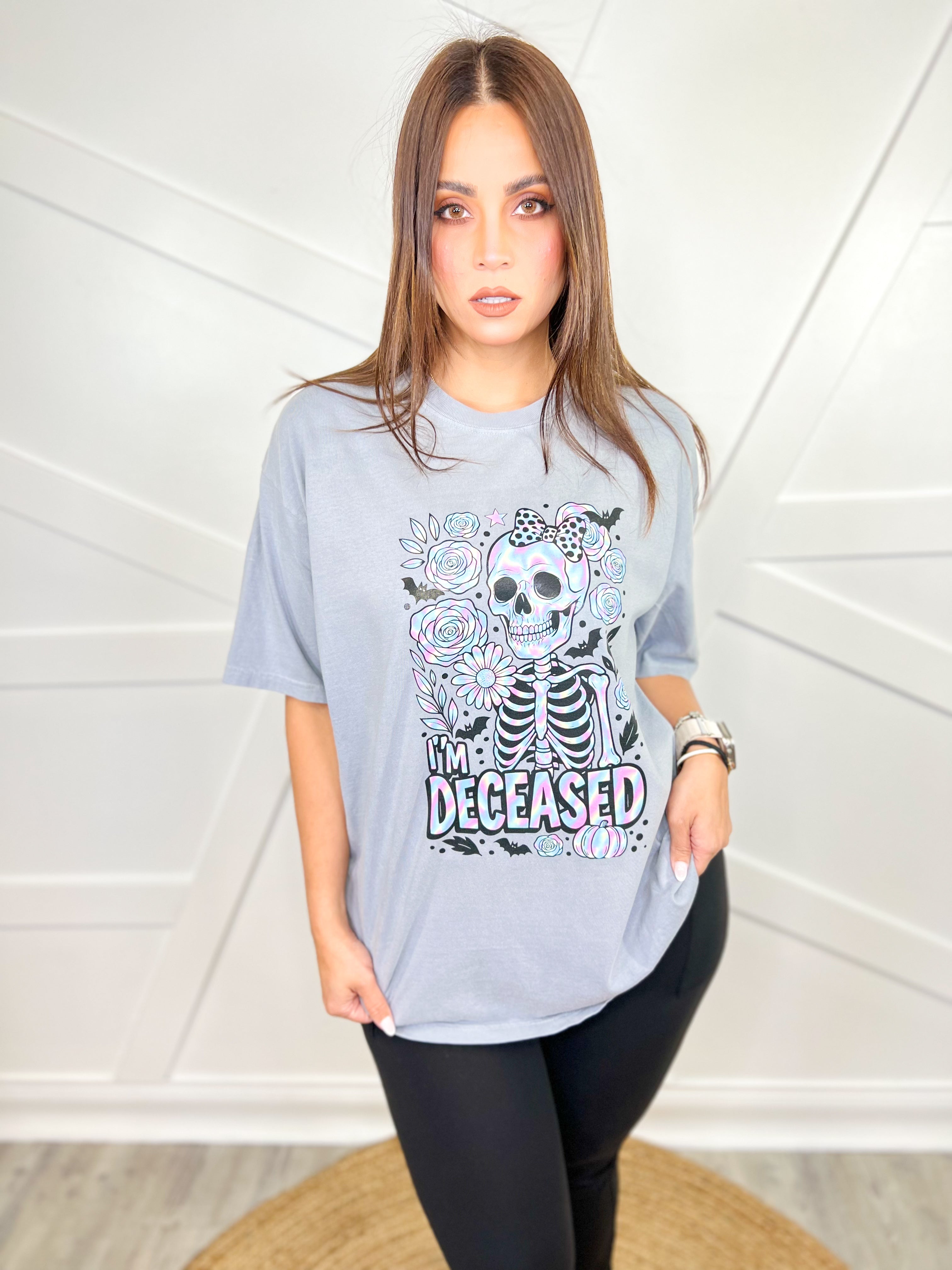 I'm Deceased Graphic Tee-Granite-130 Graphic Tees-Heathered Boho-Heathered Boho Boutique, Women's Fashion and Accessories in Palmetto, FL