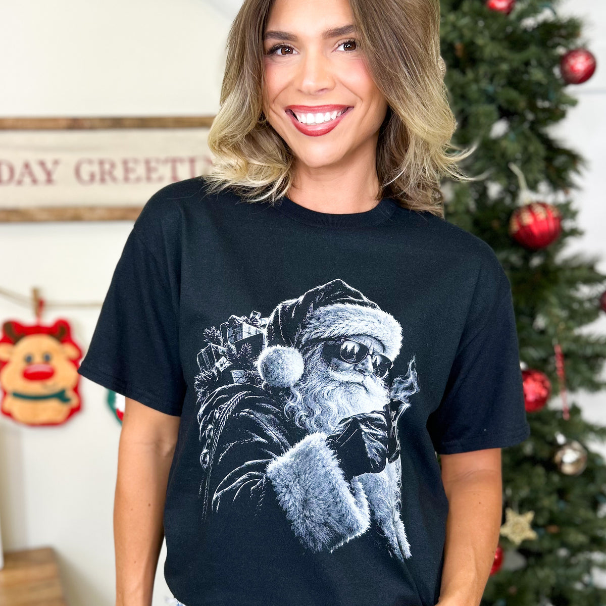 Sunglasses & Hot Cocoa Santa Graphic Tee