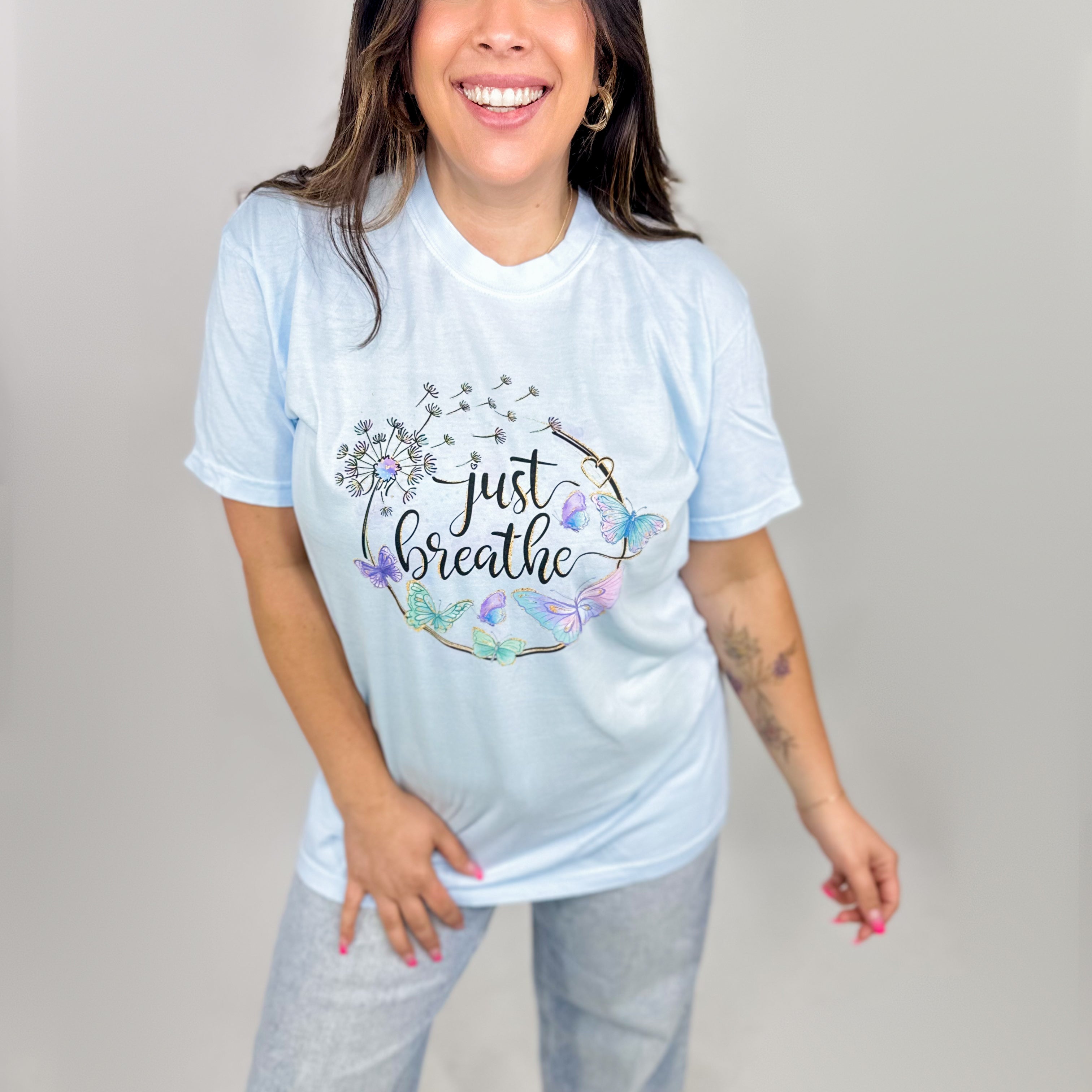 Just Breathe Graphic Tee-130 Graphic Tees-Heathered Boho-Heathered Boho Boutique, Women's Fashion and Accessories in Palmetto, FL