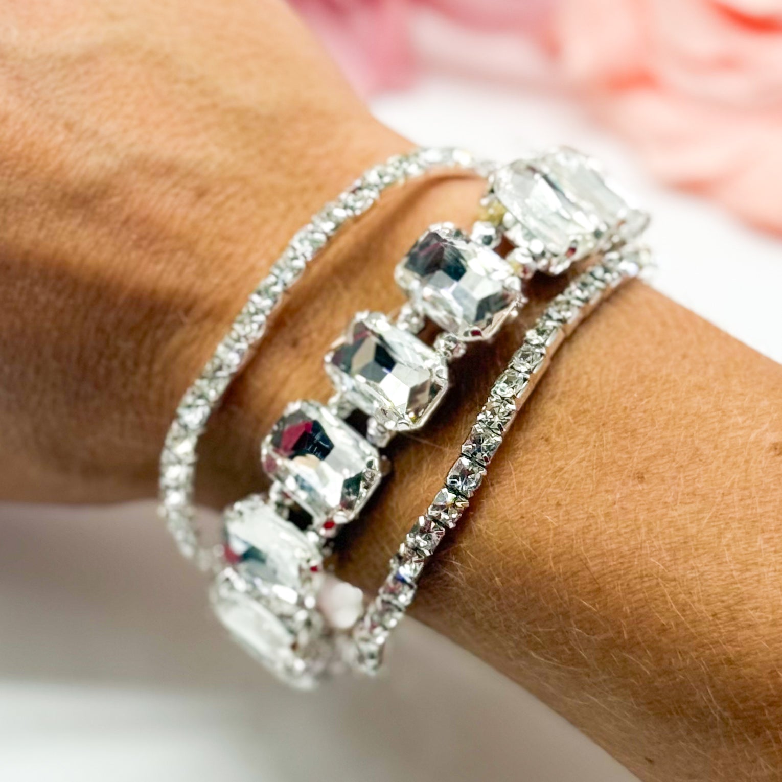 Colored Rhinestone Three Piece Bracelet Set-310 Jewelry-RM Manufacturing-Heathered Boho Boutique, Women's Fashion and Accessories in Palmetto, FL