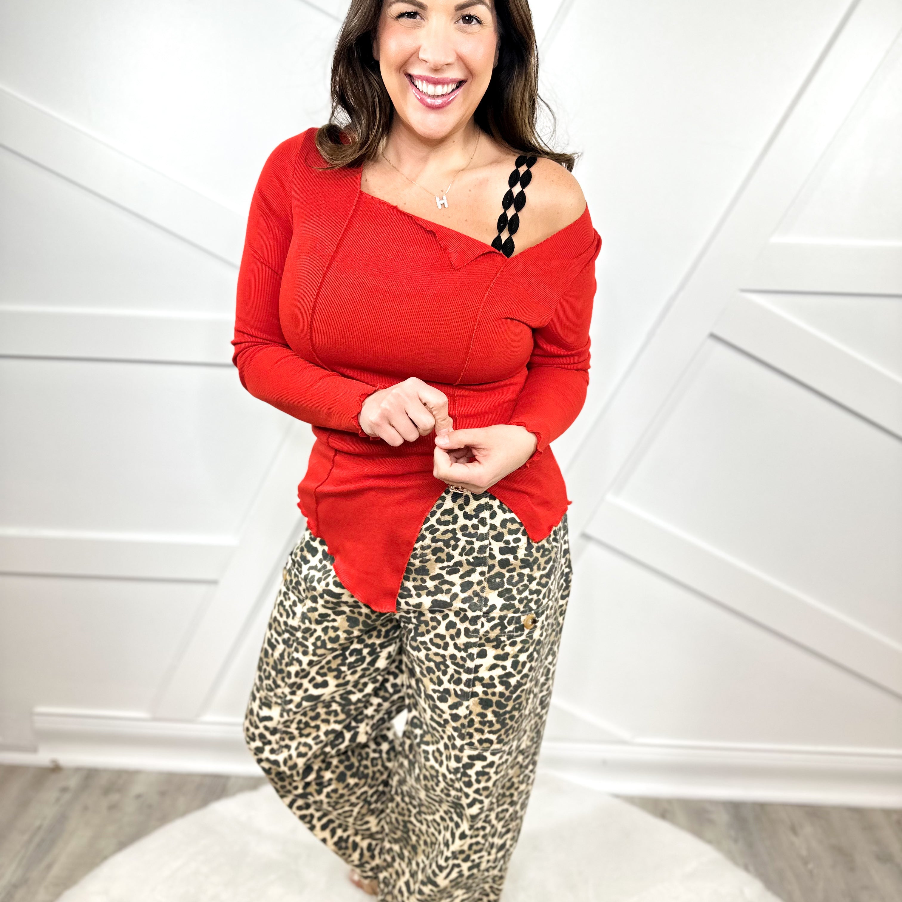 Free Spirit Asymmetrical Top- Red-120 LONG SLEEVE TOPS-7TH RAY-Heathered Boho Boutique, Women's Fashion and Accessories in Palmetto, FL