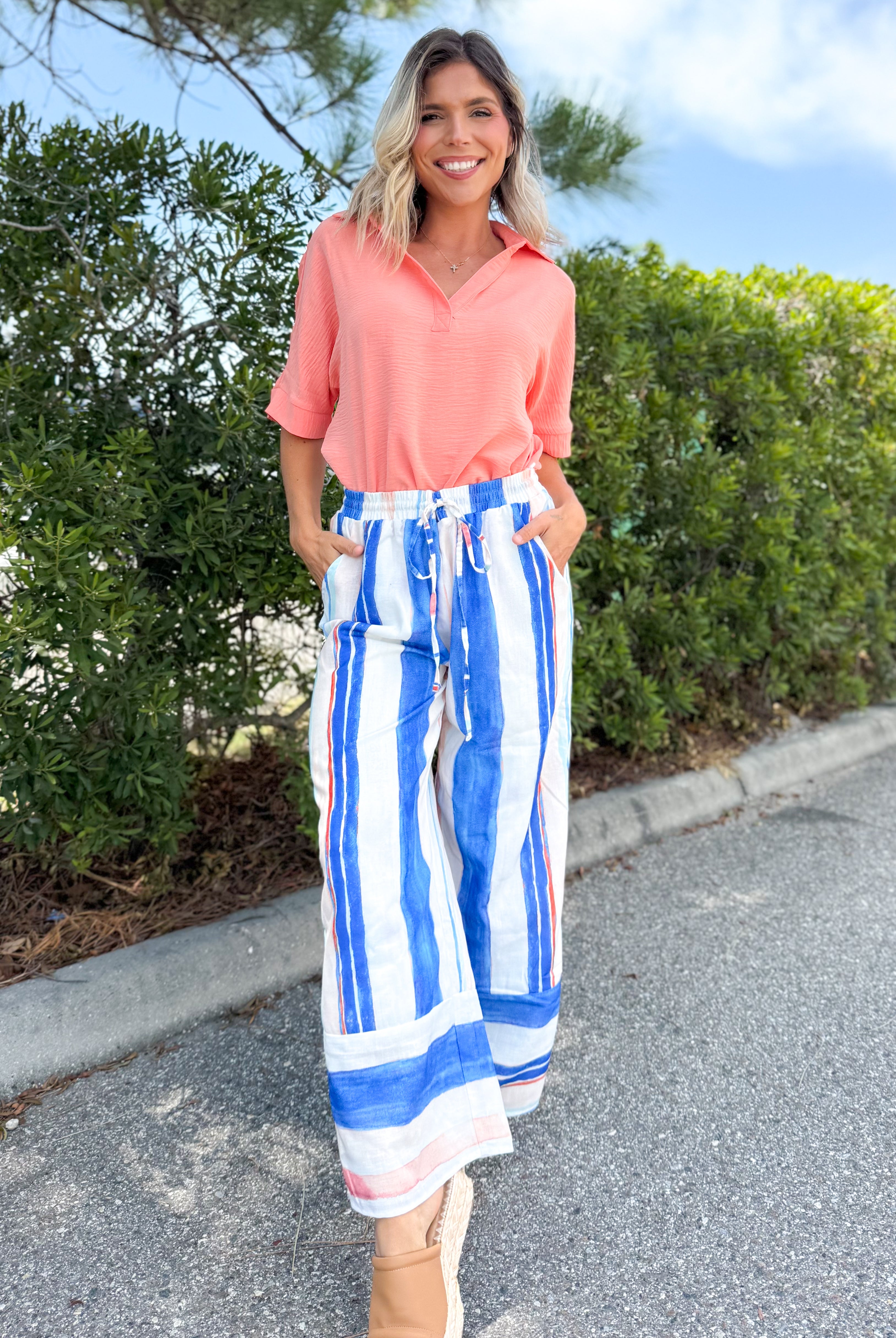Coastal Stroll Striped Pants-150 PANTS-POLAGRAM-Heathered Boho Boutique, Women's Fashion and Accessories in Palmetto, FL