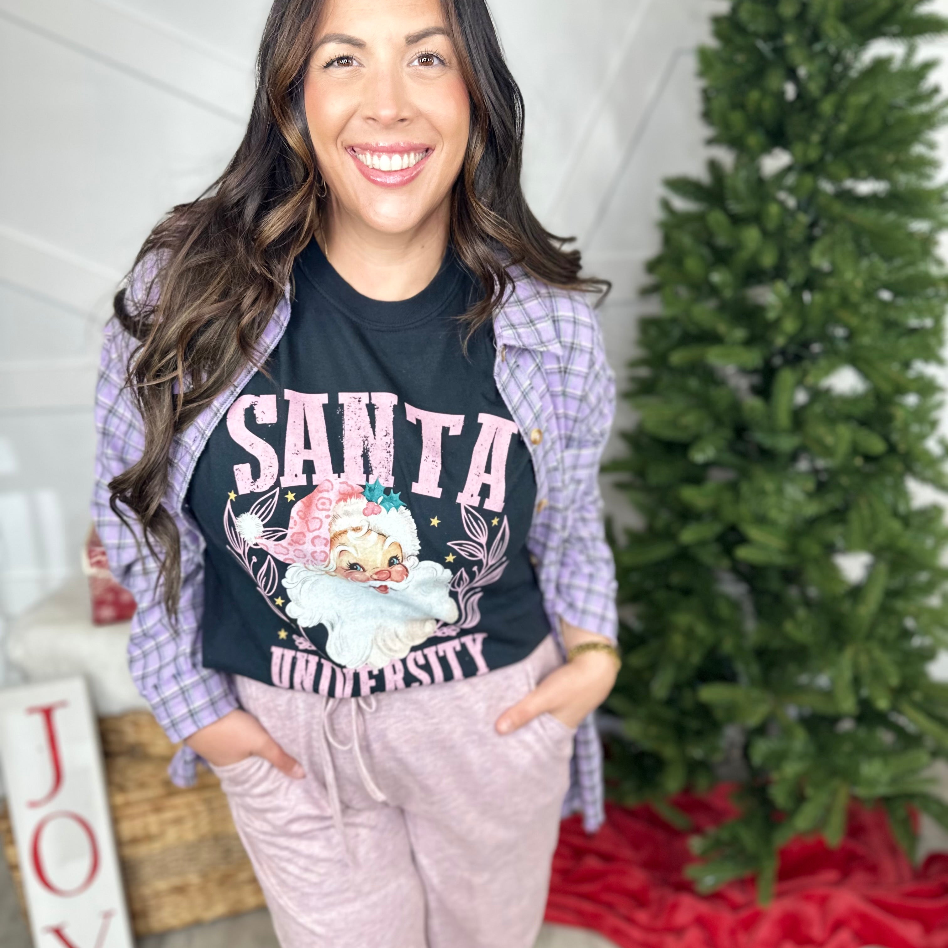 Santa University Graphic Tee-130 Graphic Tees-Heathered Boho-Heathered Boho Boutique, Women's Fashion and Accessories in Palmetto, FL