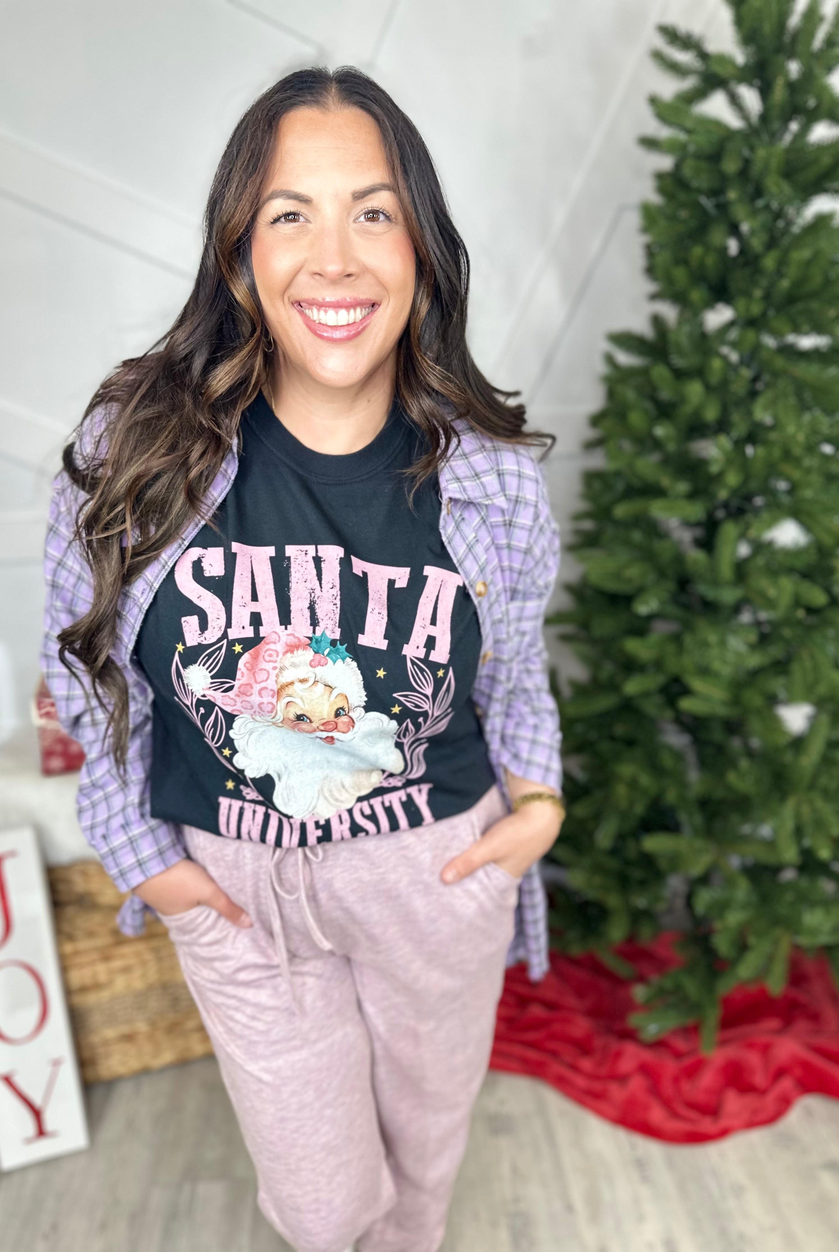 Santa University Graphic Tee-130 Graphic Tees-Heathered Boho-Heathered Boho Boutique, Women's Fashion and Accessories in Palmetto, FL