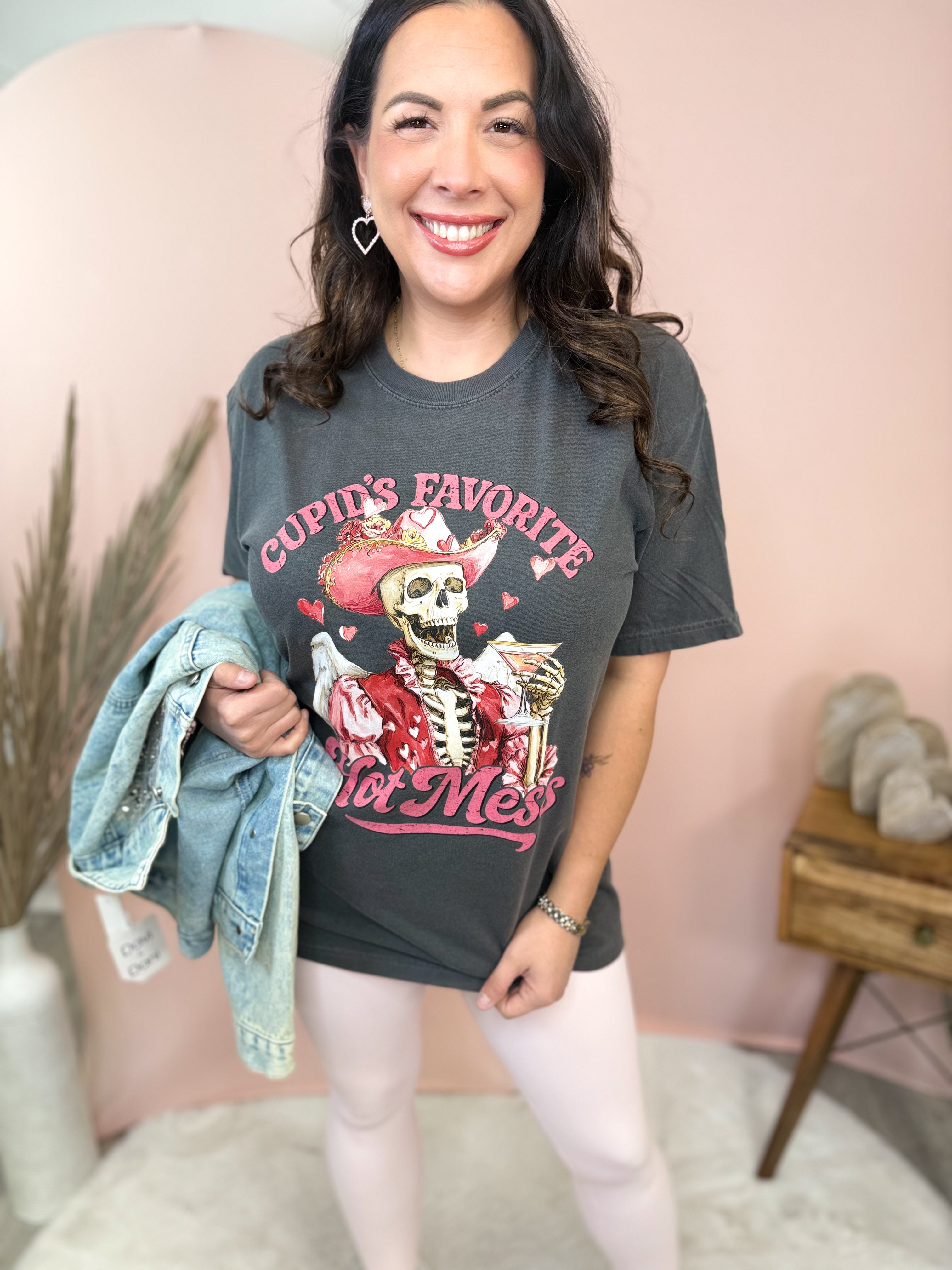 Cupid's Hot Mess Graphic Tee-130 Graphic Tees-Heathered Boho-Heathered Boho Boutique, Women's Fashion and Accessories in Palmetto, FL