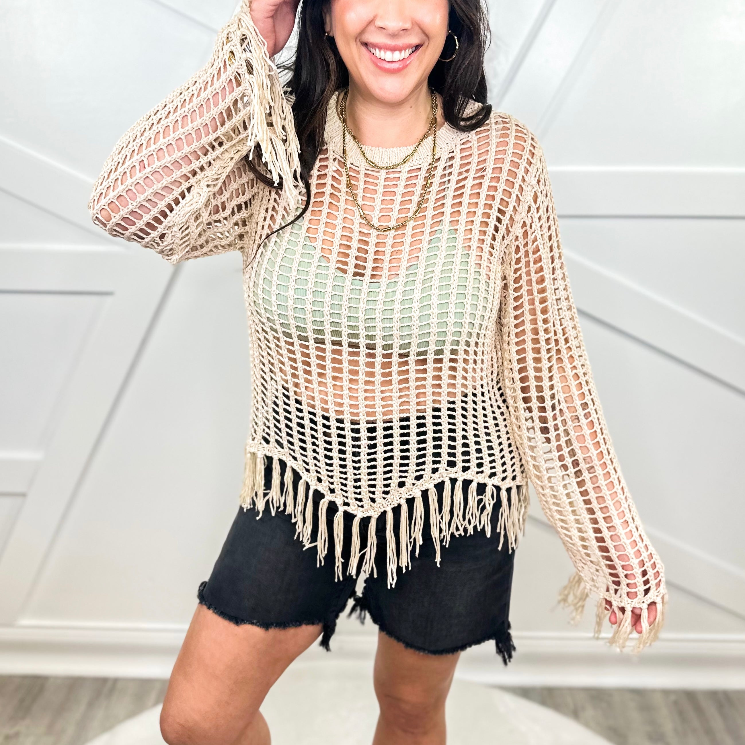 Keep It Up Fringed Top (Reg/Curvy)-120 Long Sleeve Tops-Very J-Heathered Boho Boutique, Women's Fashion and Accessories in Palmetto, FL
