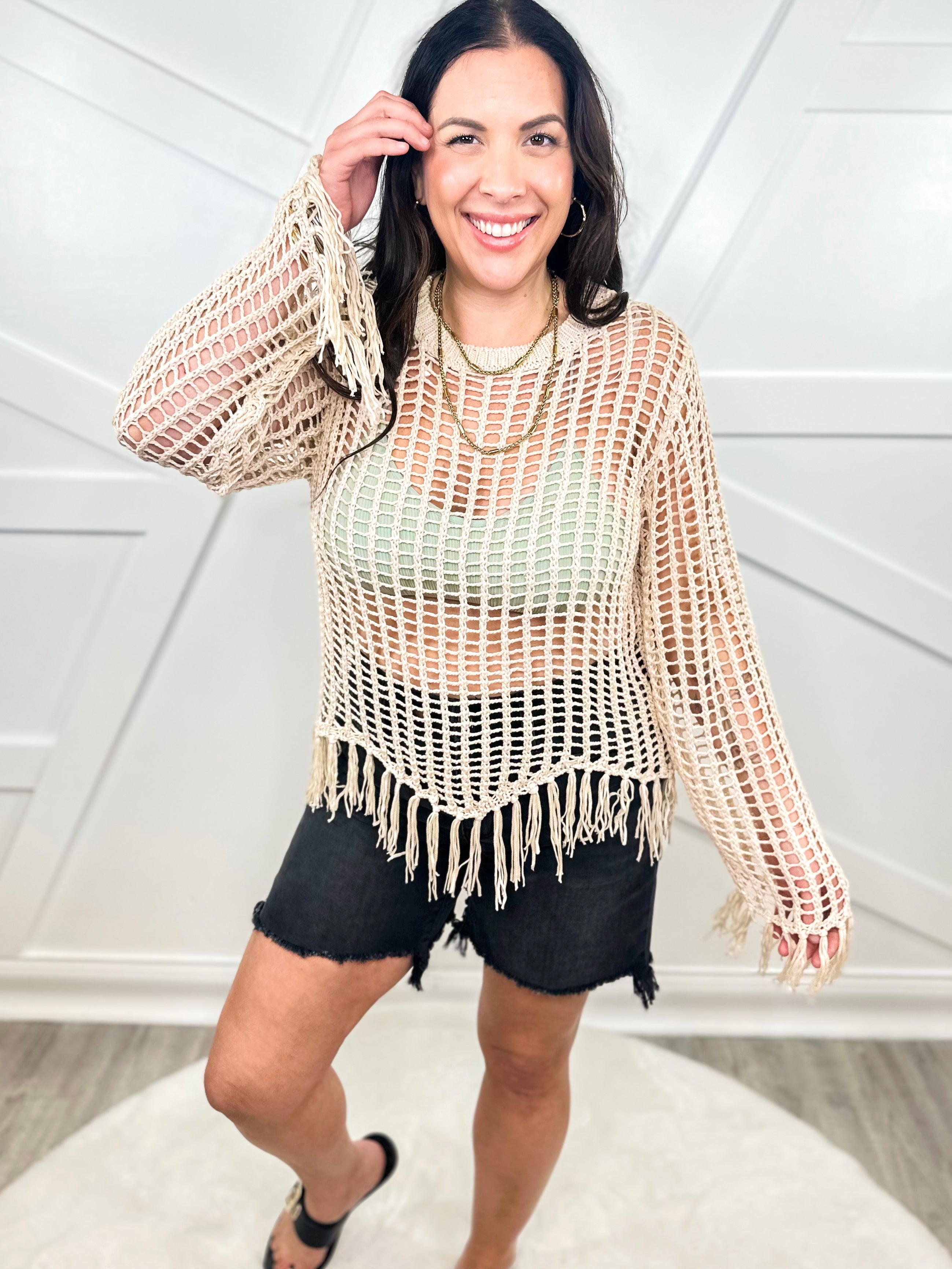 Keep It Up Fringed Top (Reg/Curvy)-120 Long Sleeve Tops-Very J-Heathered Boho Boutique, Women's Fashion and Accessories in Palmetto, FL