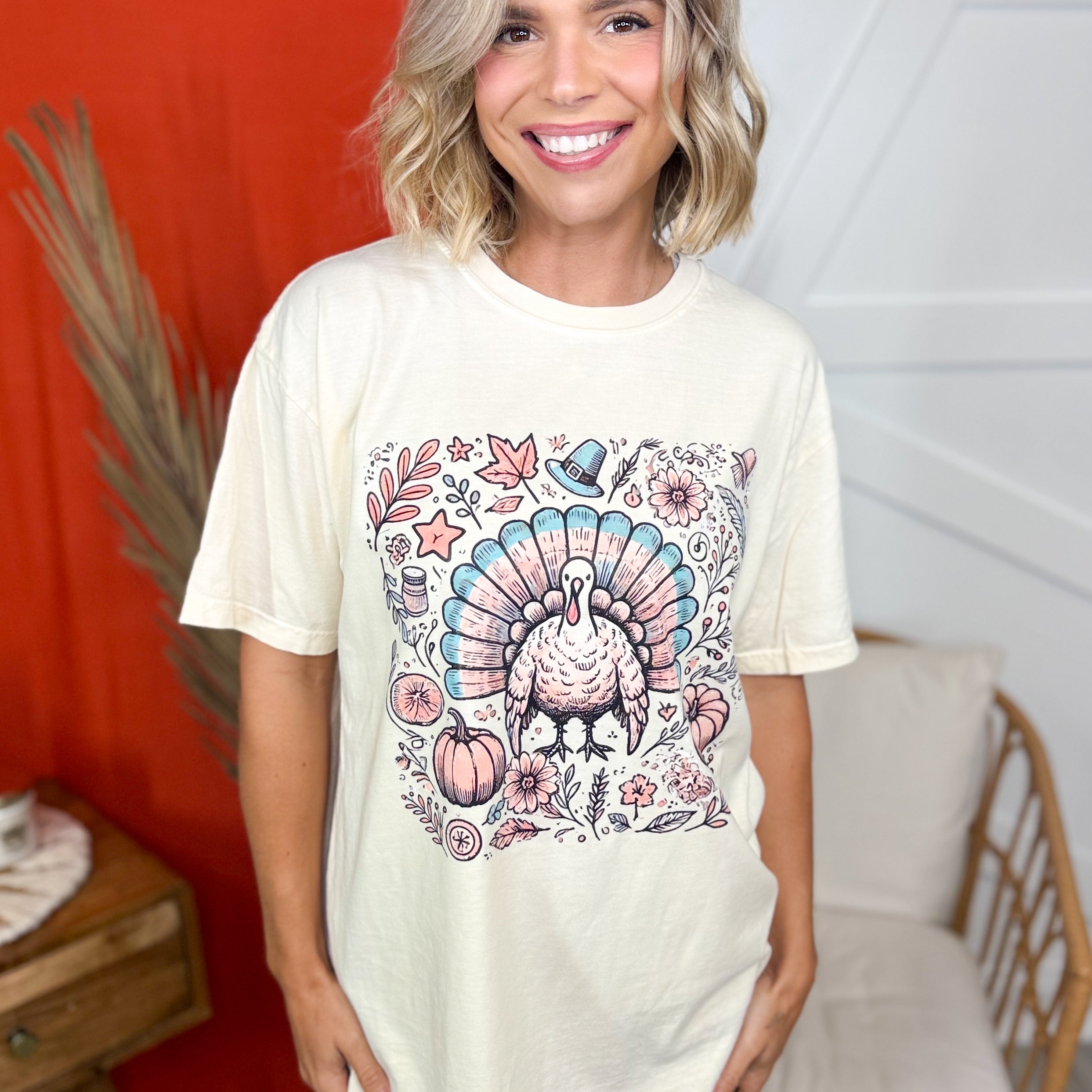Thanksgiving Collage Graphic Tee-130 Graphic Tees-Heathered Boho-Heathered Boho Boutique, Women's Fashion and Accessories in Palmetto, FL