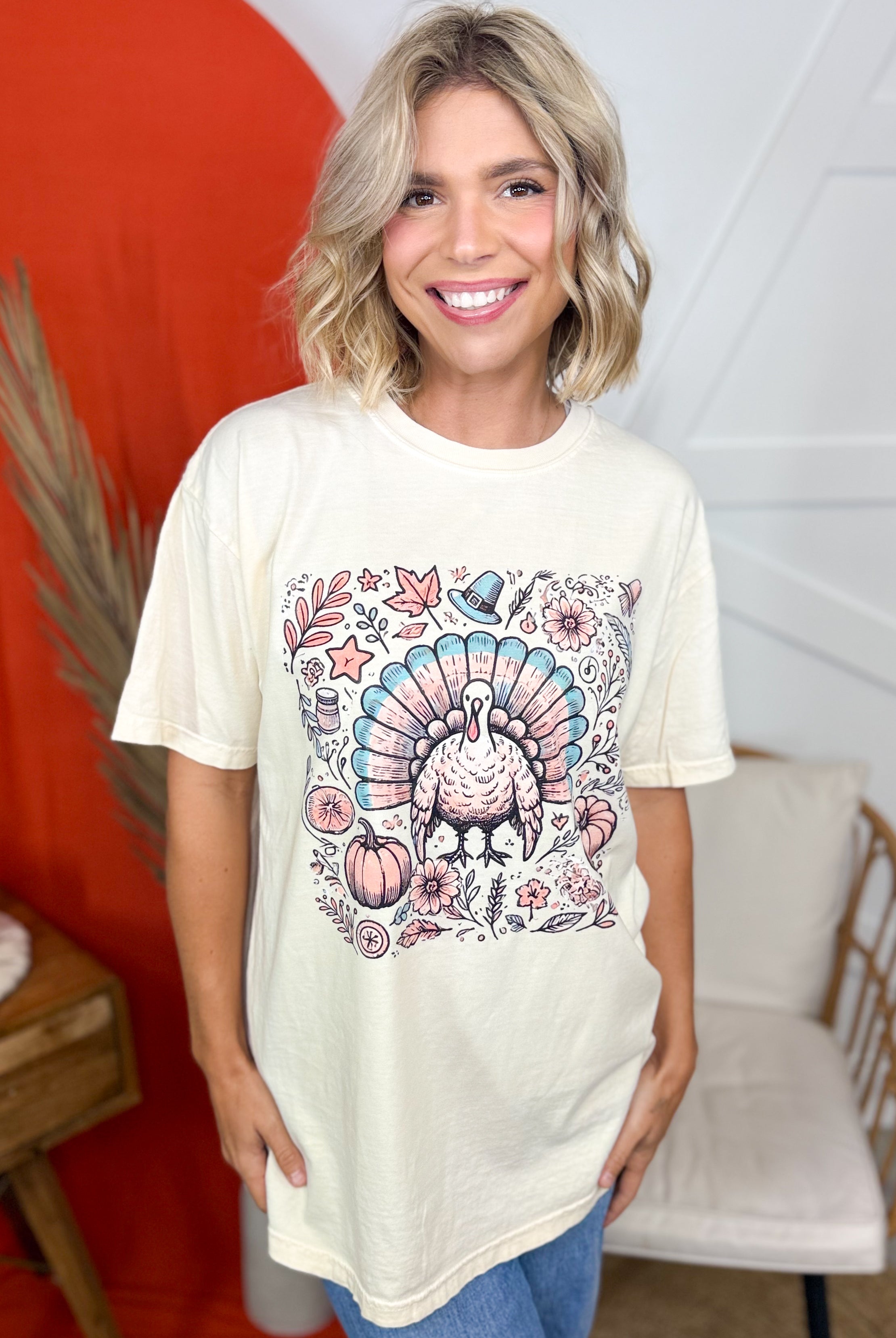 Thanksgiving Collage Graphic Tee-130 Graphic Tees-Heathered Boho-Heathered Boho Boutique, Women's Fashion and Accessories in Palmetto, FL