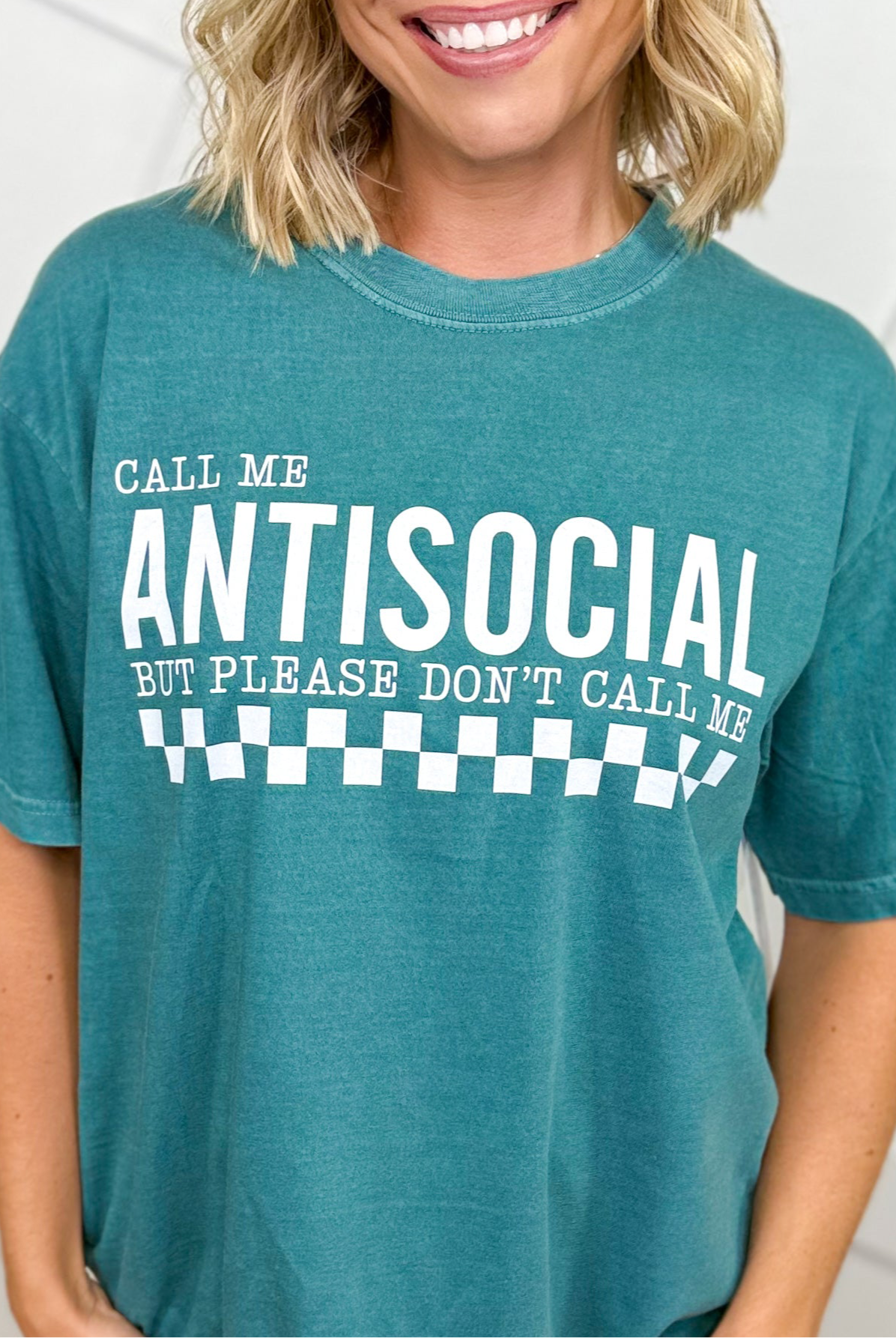 Call Me Antisocial Graphic Tee - Emerald-130 Graphic Tees-Heathered Boho-Heathered Boho Boutique, Women's Fashion and Accessories in Palmetto, FL