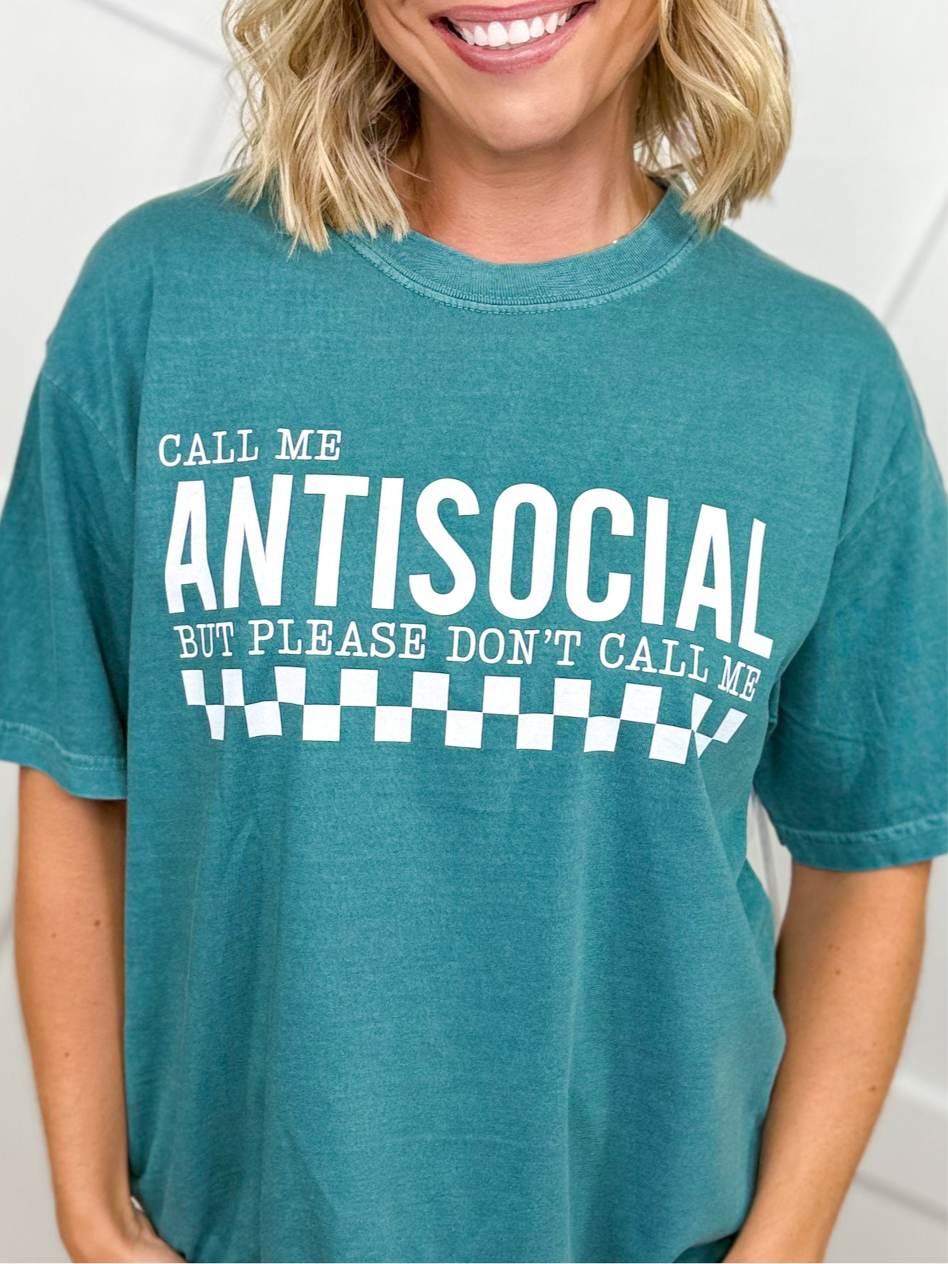 Call Me Antisocial Graphic Tee - Emerald-130 Graphic Tees-Heathered Boho-Heathered Boho Boutique, Women's Fashion and Accessories in Palmetto, FL
