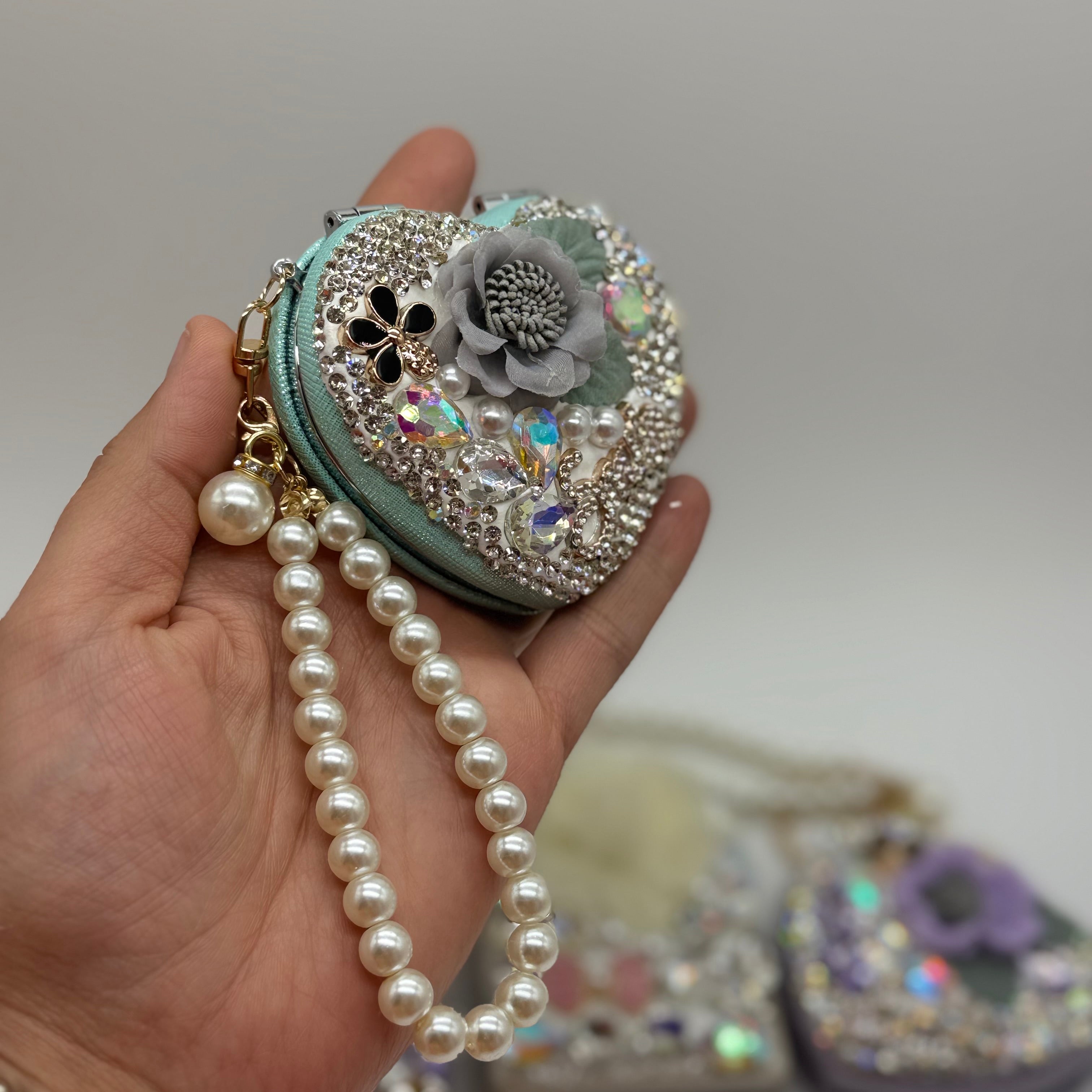 Crystal Bloom Mirror Purse Charm-Heathered Boho-Heathered Boho Boutique, Women's Fashion and Accessories in Palmetto, FL