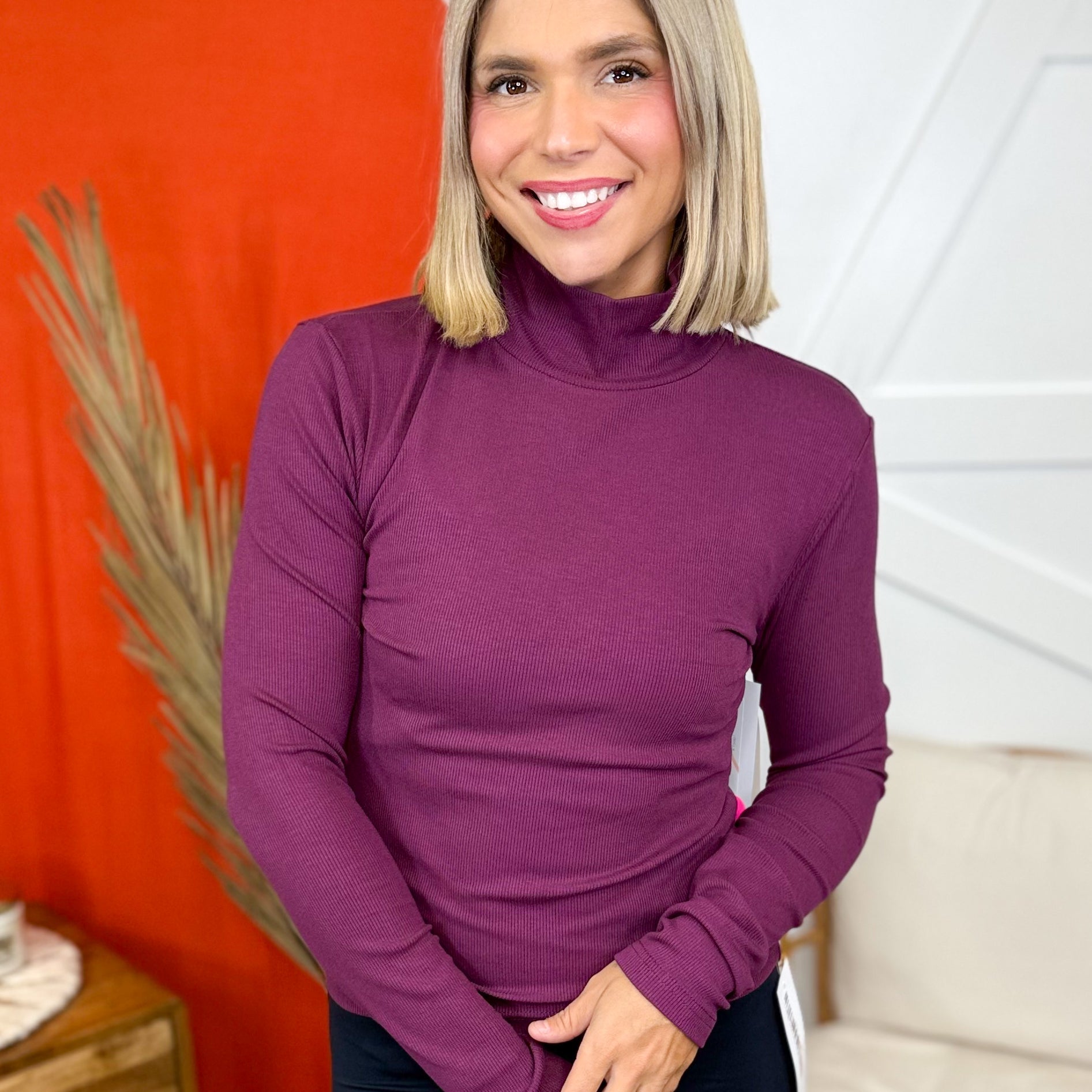 RESTOCK: Good Feeling Turtleneck Top-120 Long Sleeve Tops-Mono B-Heathered Boho Boutique, Women's Fashion and Accessories in Palmetto, FL