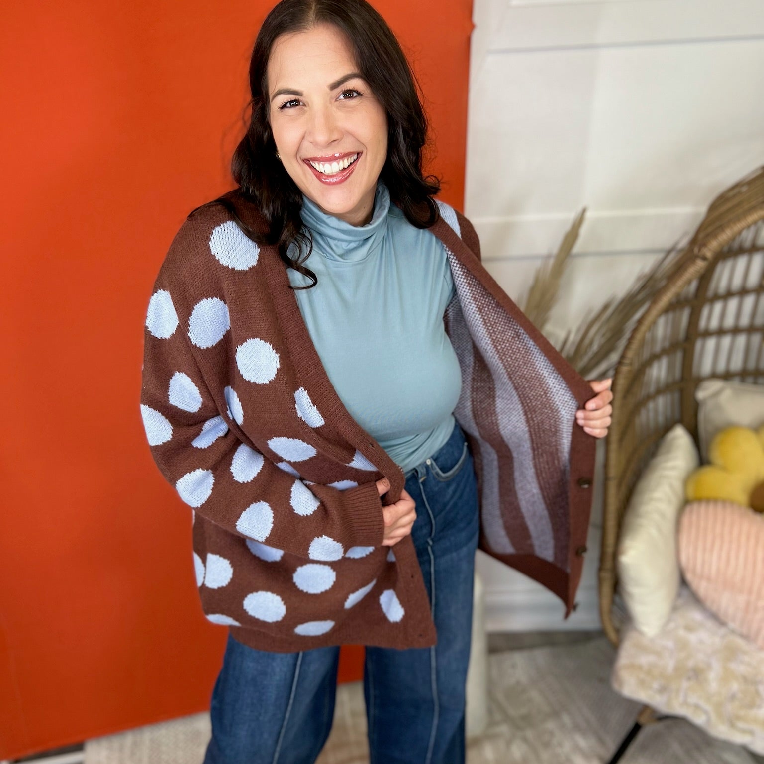 Mix Dot & Stripe Knit Cardigan-220 CARDIGANS KIMONOS-JADE BY JANE-Heathered Boho Boutique, Women's Fashion and Accessories in Palmetto, FL
