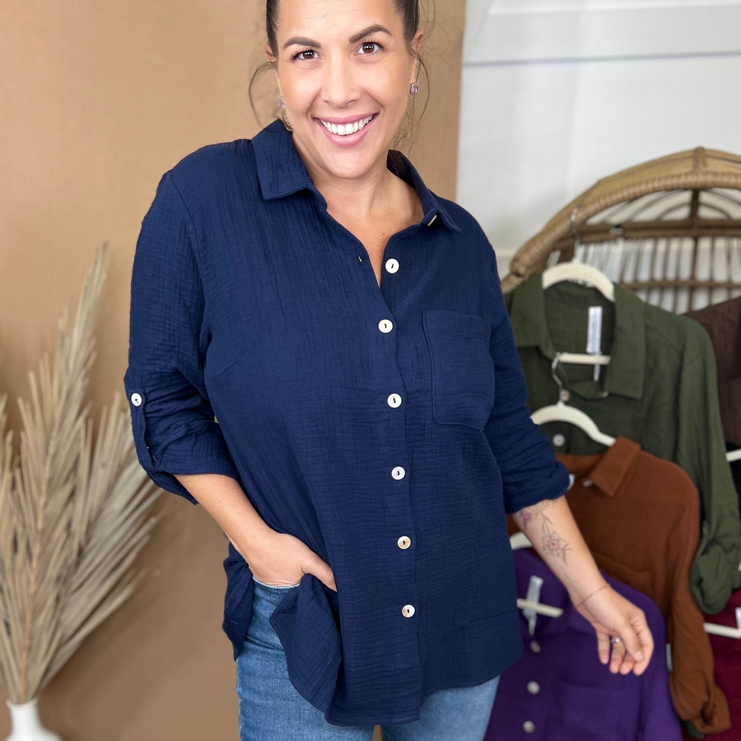 The Celia Button Down Top-120 LONG SLEEVE TOPS-DEAR SCARLETT-Heathered Boho Boutique, Women's Fashion and Accessories in Palmetto, FL