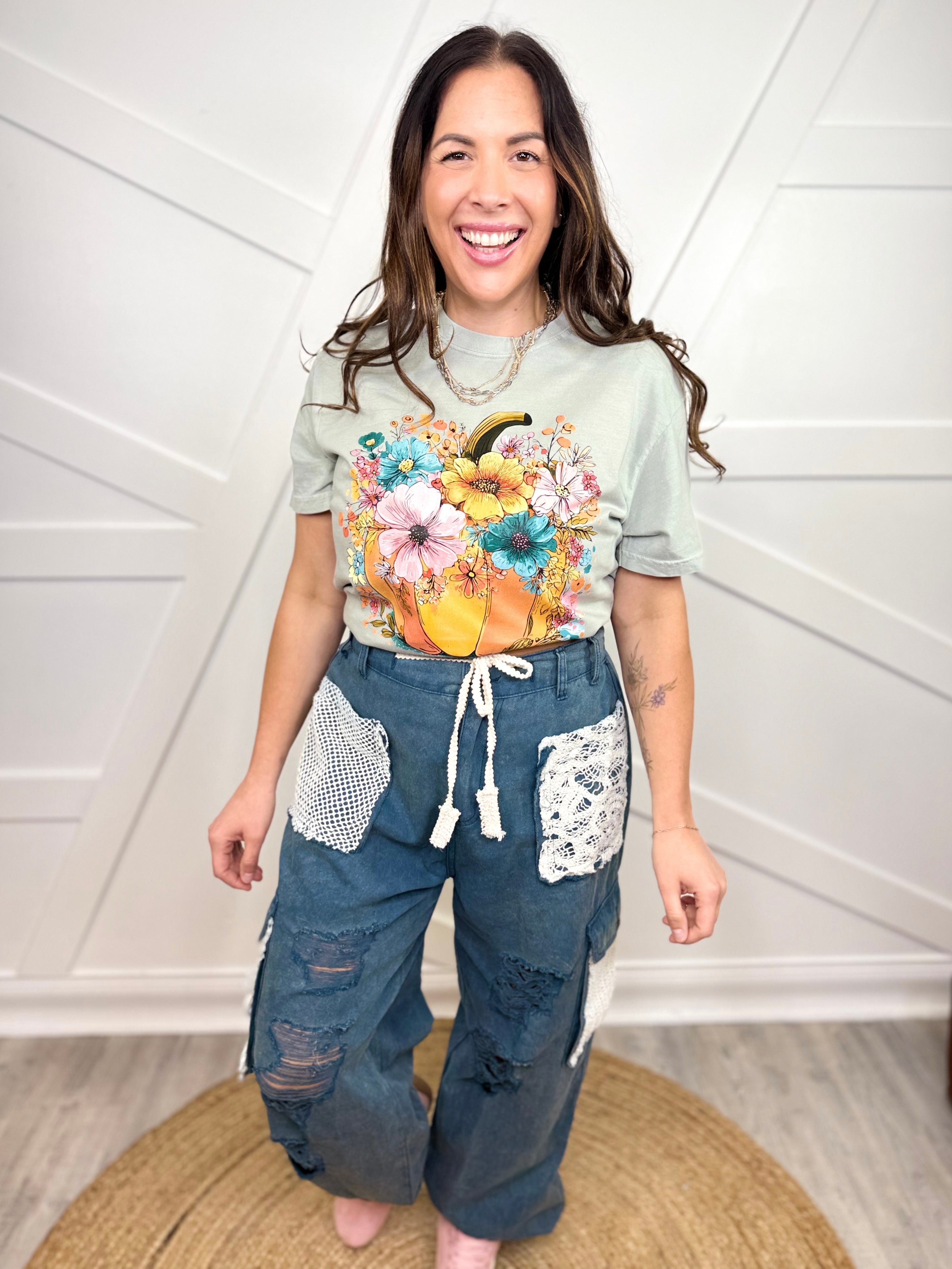 Boho Floral Pumpkin Graphic Tee-130 Graphic Tees-Heathered Boho-Heathered Boho Boutique, Women's Fashion and Accessories in Palmetto, FL