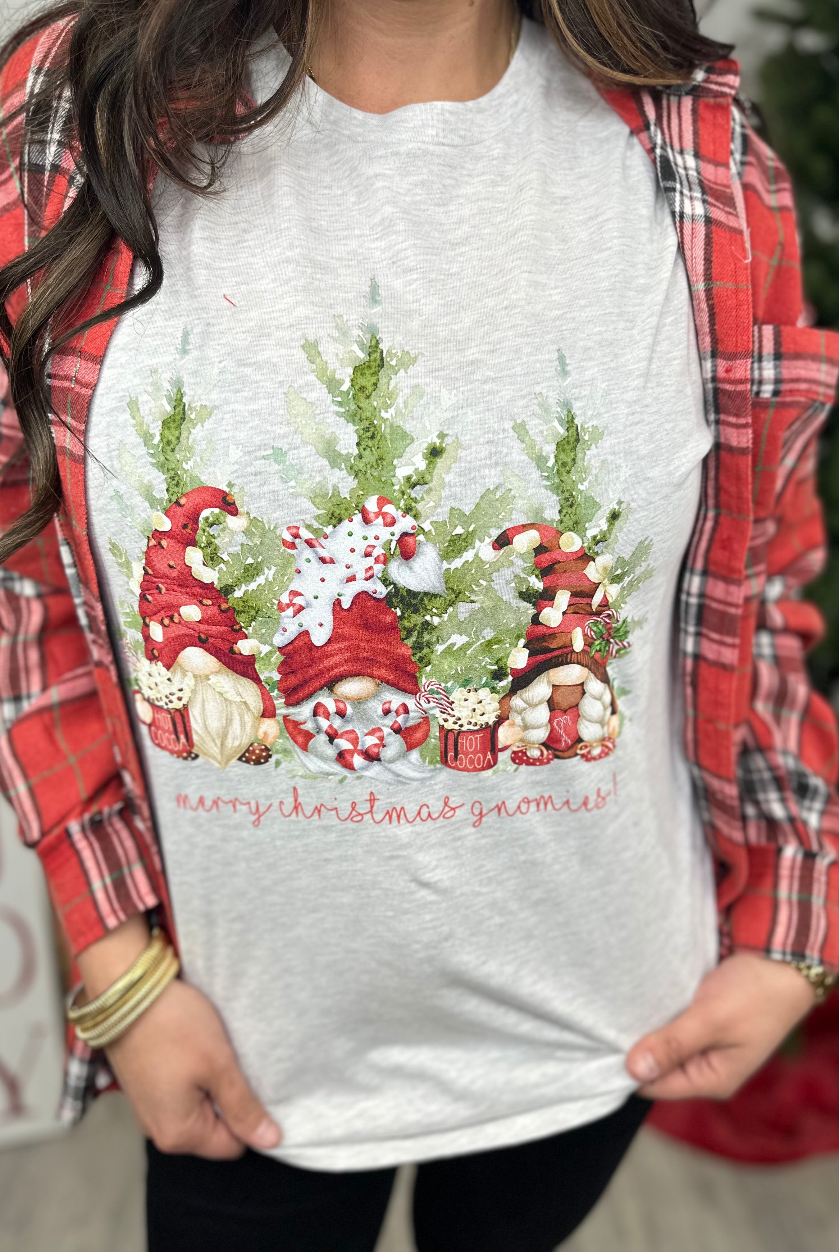Christmas Gnomes Graphic Tee-130 Graphic Tees-Heathered Boho-Heathered Boho Boutique, Women's Fashion and Accessories in Palmetto, FL