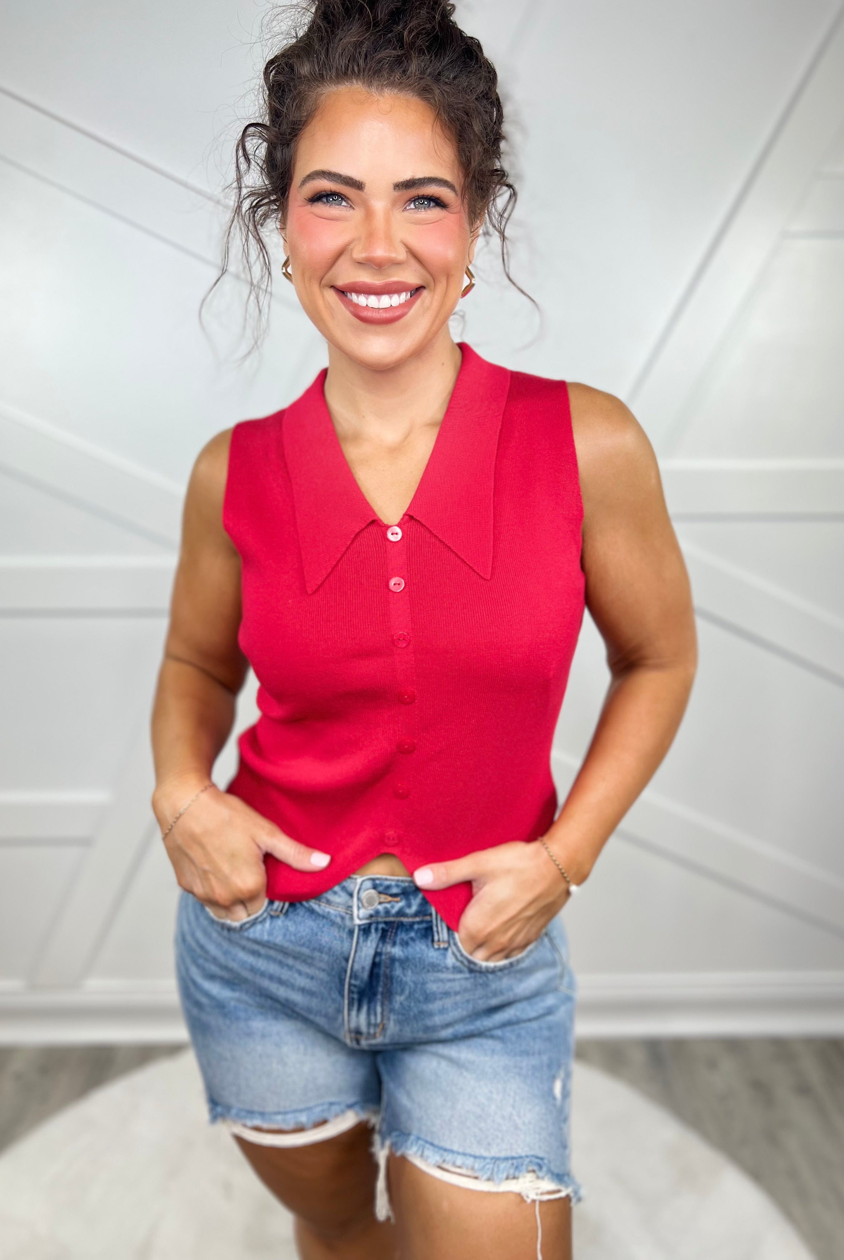 Emmy Button Down Top-100 TANK/CROP TOPS-Rivir-Heathered Boho Boutique, Women's Fashion and Accessories in Palmetto, FL