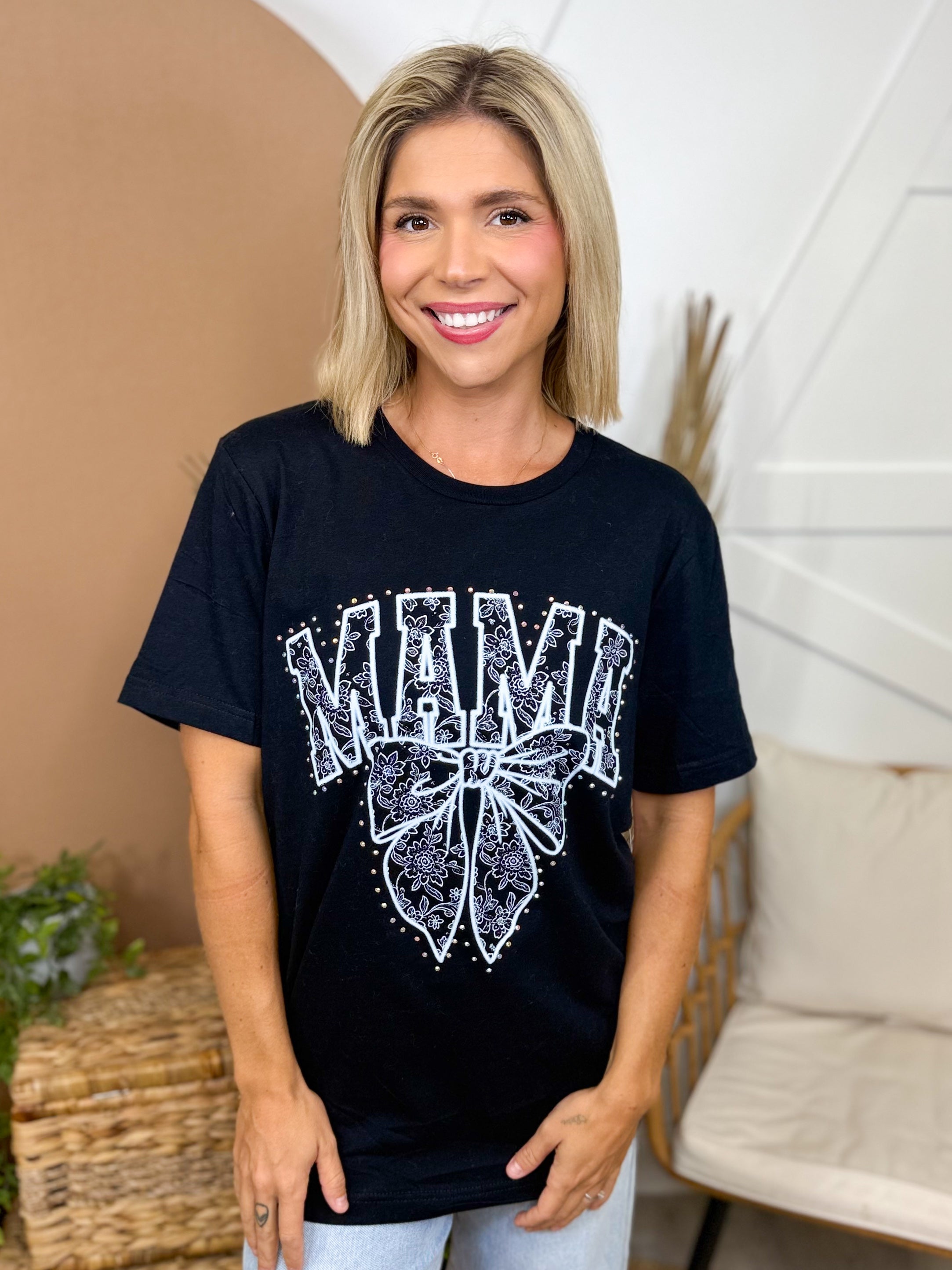 Mama With Bling Graphic Tee-130 Graphic Tees-Lucky & Blessed Life-Heathered Boho Boutique, Women's Fashion and Accessories in Palmetto, FL