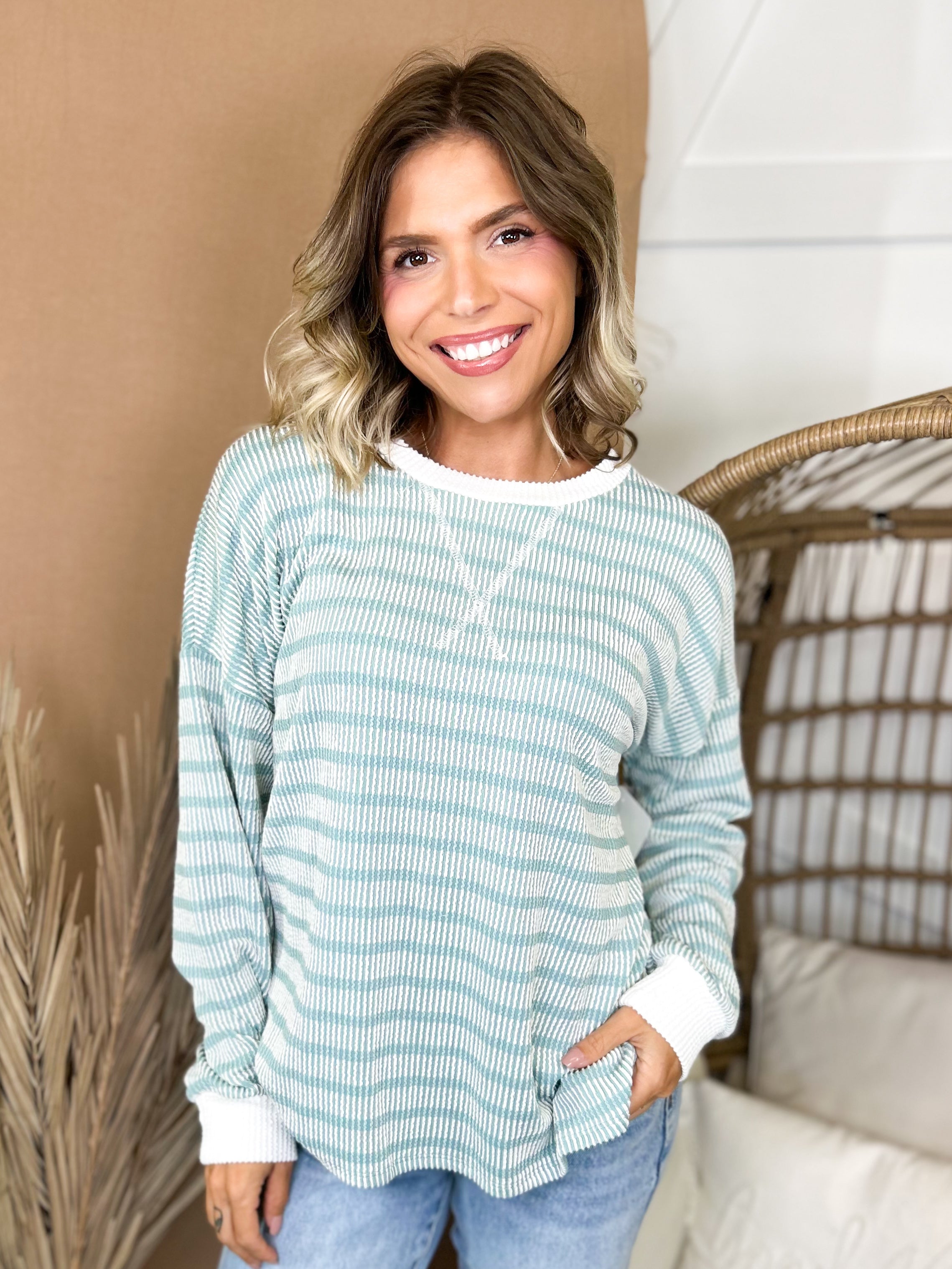 The Harvest Days Striped Top-120 LONG SLEEVE TOPS-ZENANA-Heathered Boho Boutique, Women's Fashion and Accessories in Palmetto, FL