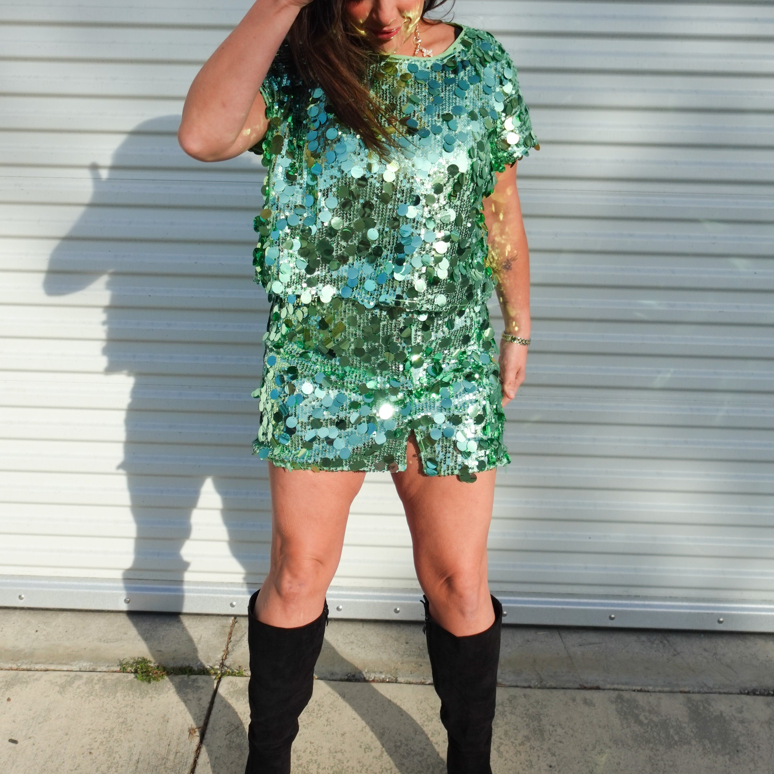 Let Your Sparkle Through Skirt-170 Skort/ Skirt-White Birch-Heathered Boho Boutique, Women's Fashion and Accessories in Palmetto, FL