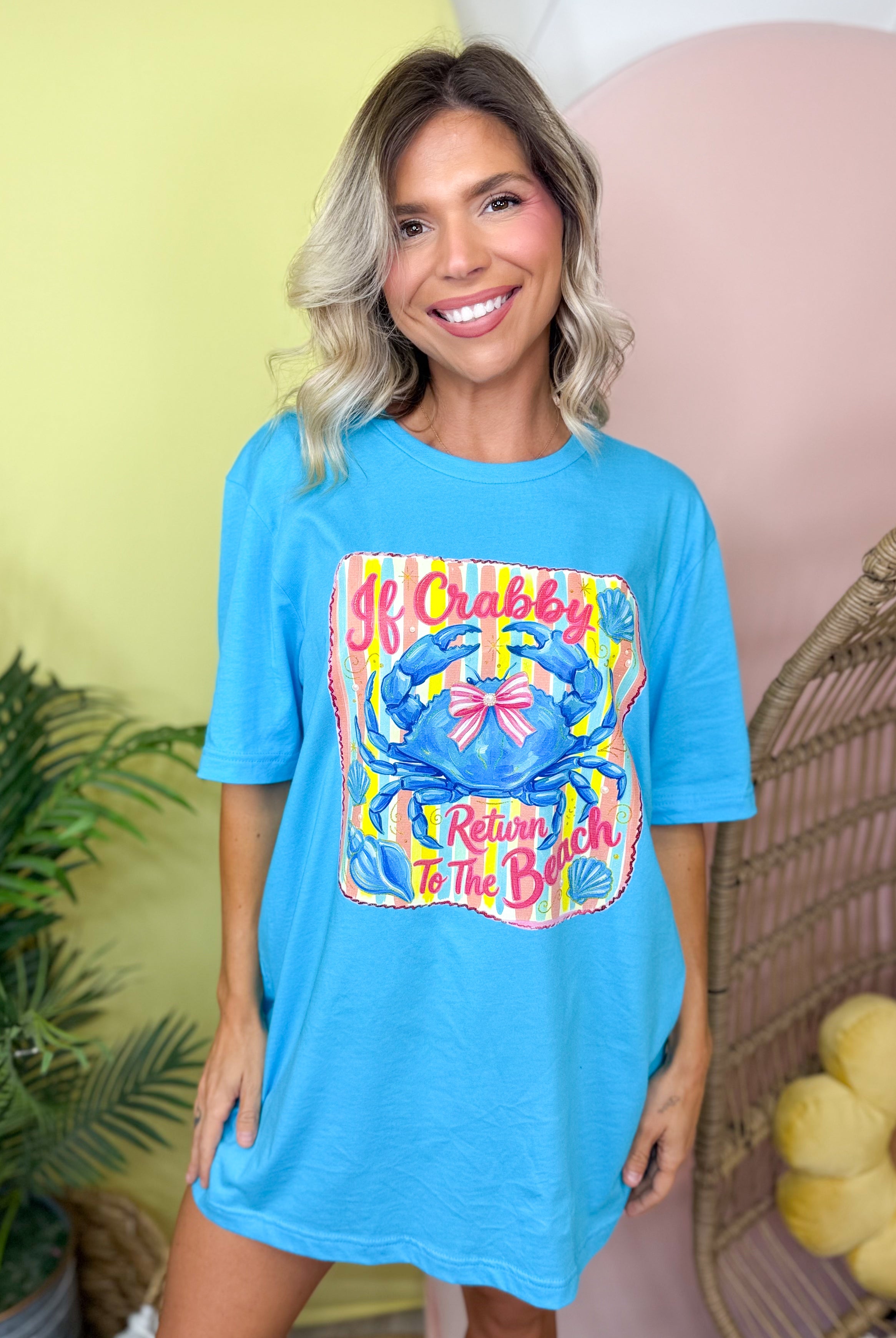 Crabby with a Bow Graphic Tee-130 Graphic Tees-Heathered Boho-Heathered Boho Boutique, Women's Fashion and Accessories in Palmetto, FL