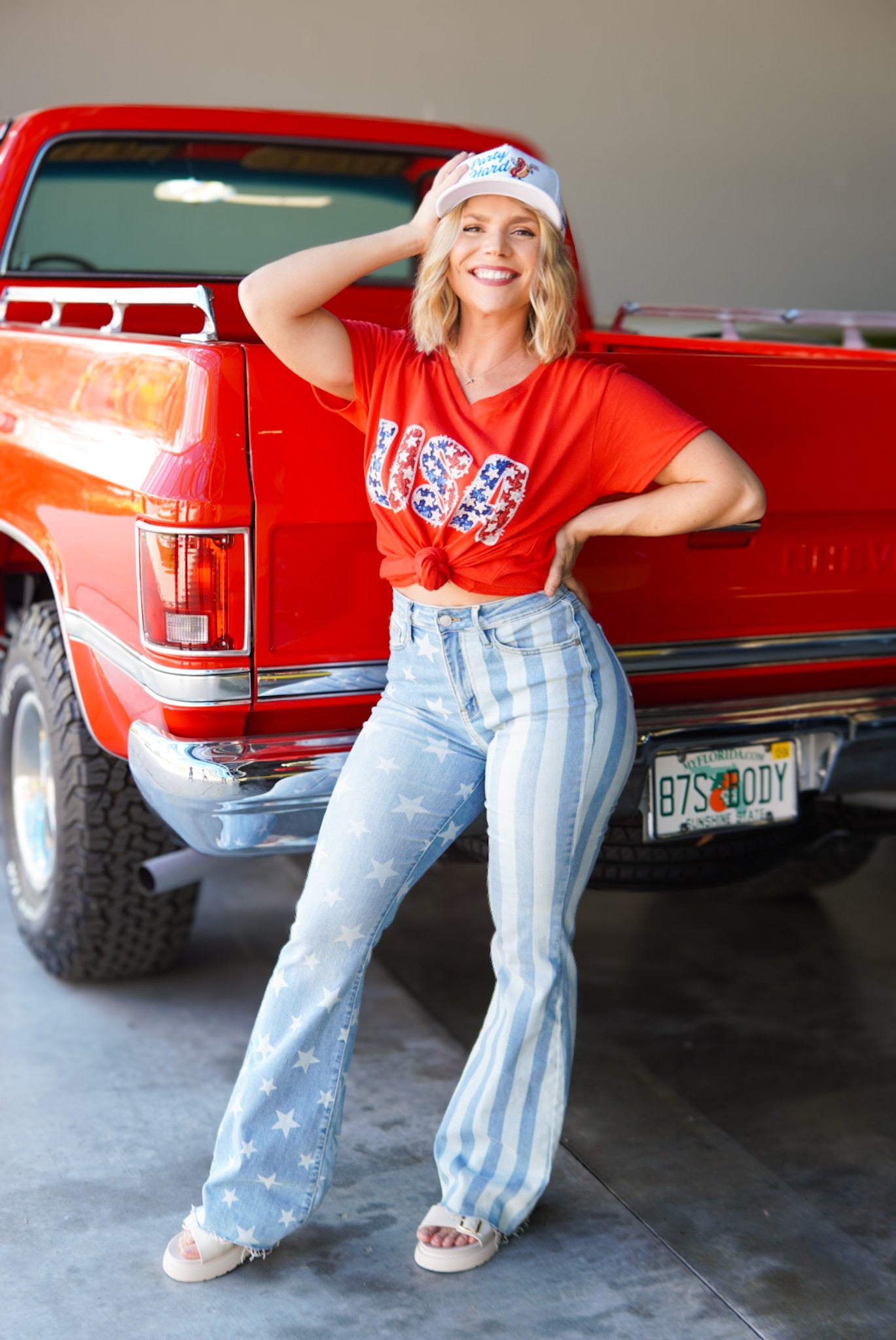 Sparkly USA Graphic V-Neck Tee-130 Graphic Tees-Heathered Boho-Heathered Boho Boutique, Women's Fashion and Accessories in Palmetto, FL