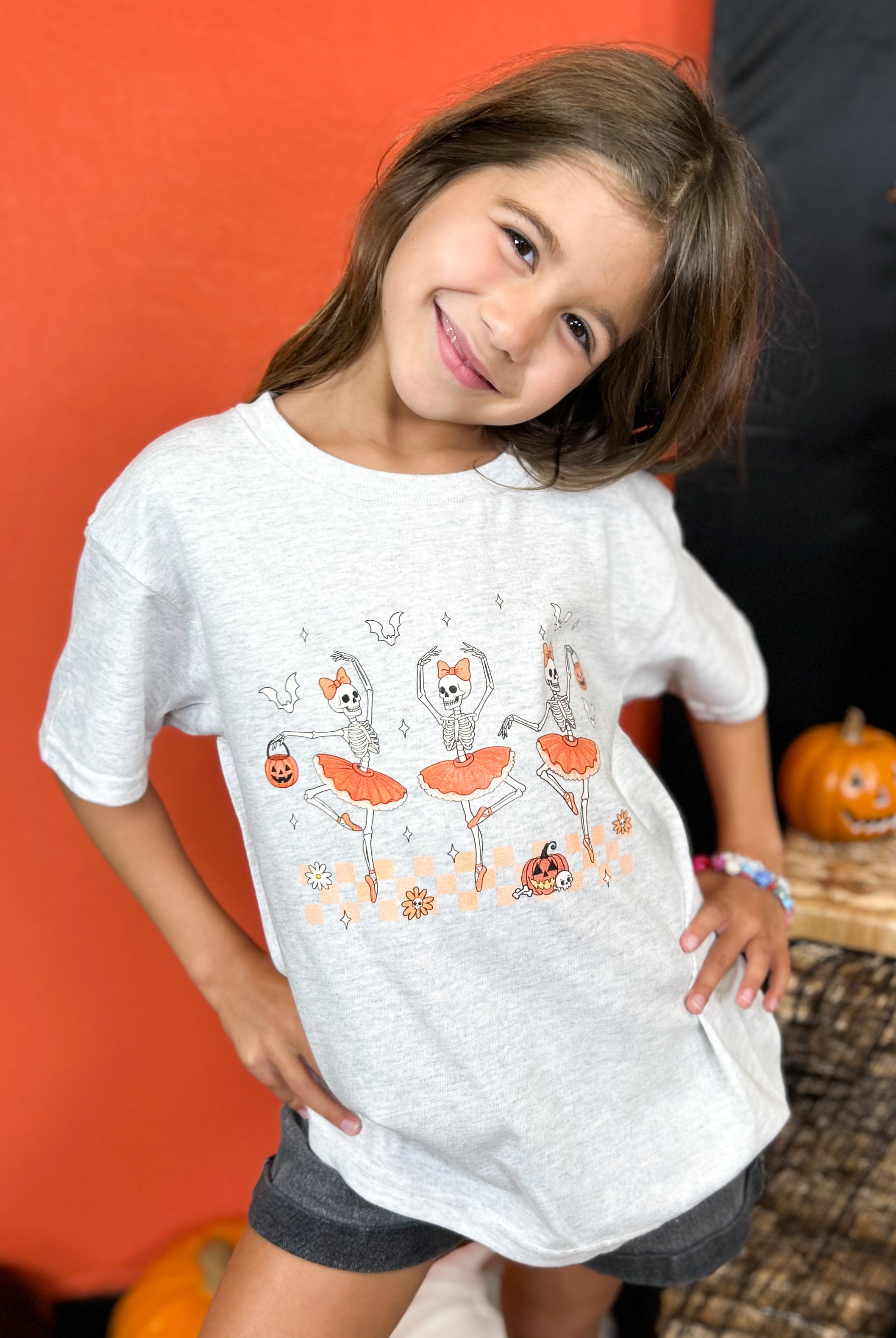 YOUTH - Dancing Ballerina Skellies Graphic Tee-130 Graphic Tees-Heathered Boho-Heathered Boho Boutique, Women's Fashion and Accessories in Palmetto, FL