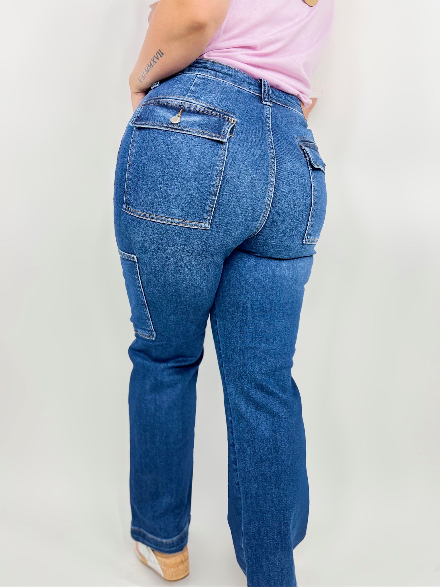 Call Me Beep Me Cargo Jeans by Judy Blue-190 Jeans-Judy Blue-Heathered Boho Boutique, Women's Fashion and Accessories in Palmetto, FL