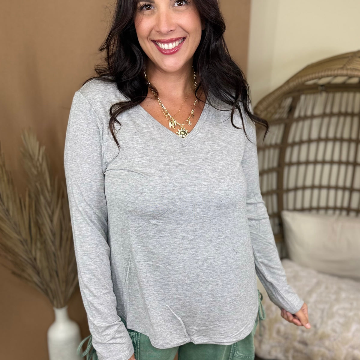 The Better Than Basic V-Neck Top-120 LONG SLEEVE TOPS-ZENANA-Heathered Boho Boutique, Women's Fashion and Accessories in Palmetto, FL