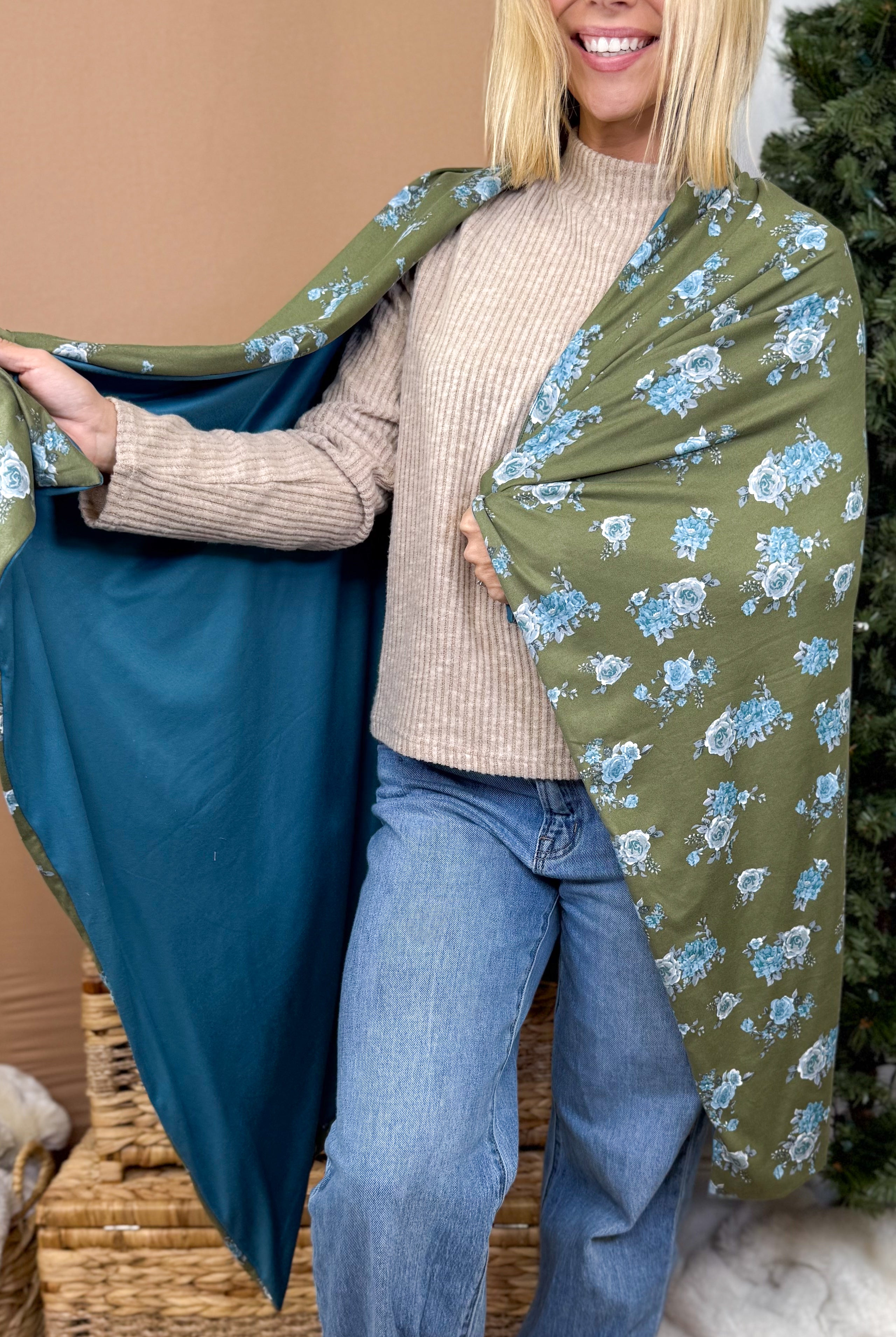 Blue Willow Cozy Blanket-340 Other Accessories-Heathered Boho-Heathered Boho Boutique, Women's Fashion and Accessories in Palmetto, FL