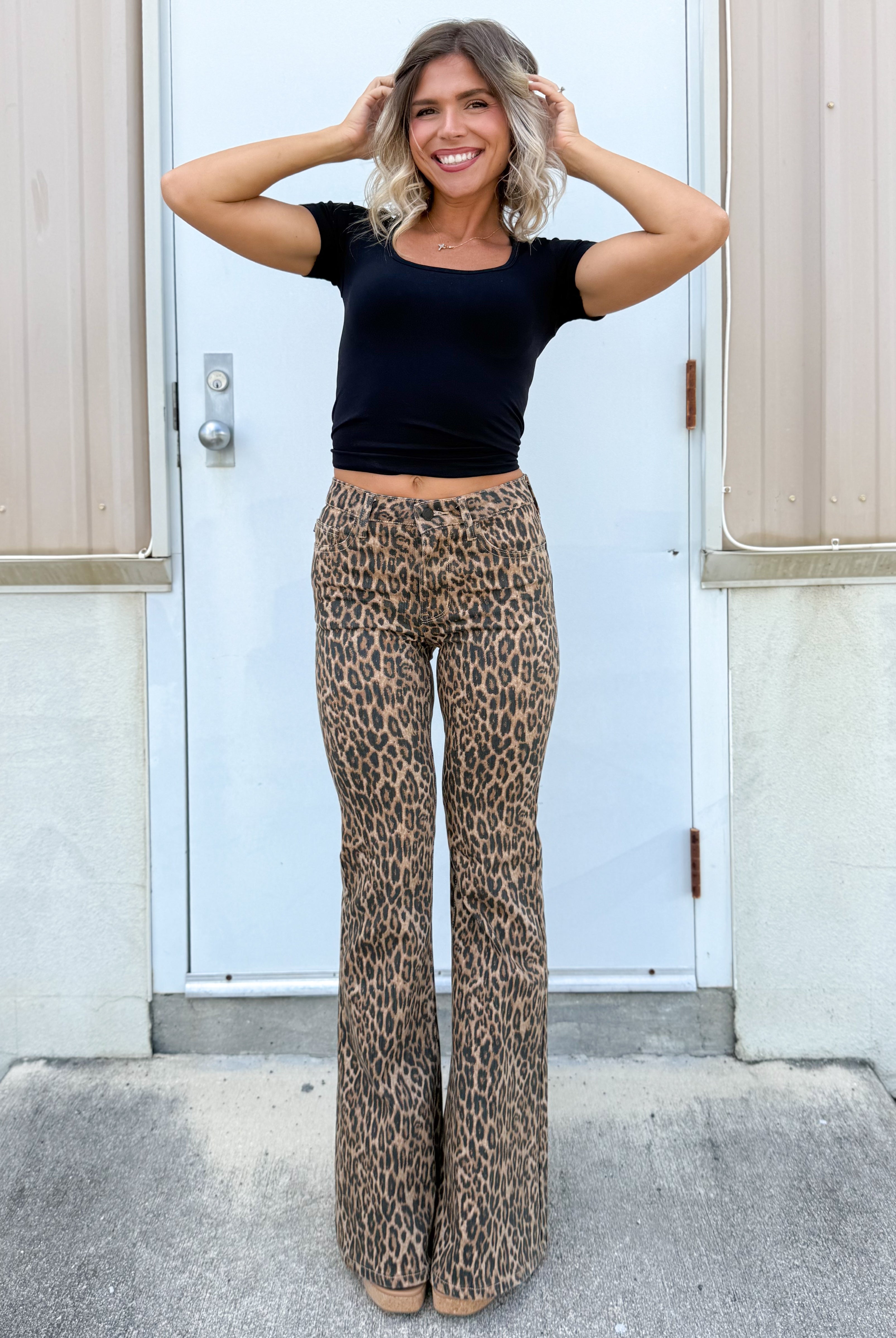 Eliza Leopard Flare Jeans by Judy Blue-190 JEANS-JUDY BLUE-Heathered Boho Boutique, Women's Fashion and Accessories in Palmetto, FL