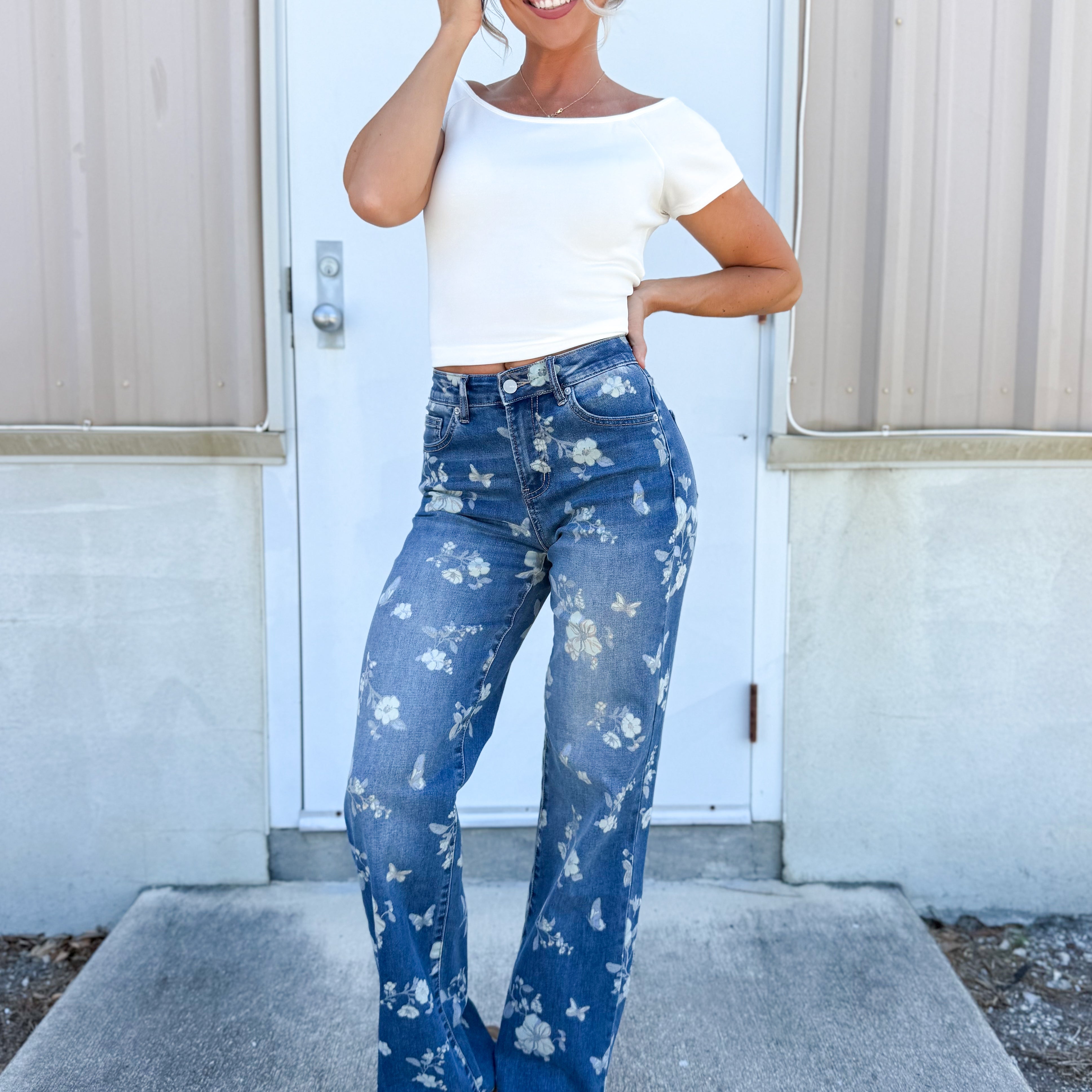 Painted Skies Wide Leg Jeans-190 JEANS-MICA DENIM-Heathered Boho Boutique, Women's Fashion and Accessories in Palmetto, FL