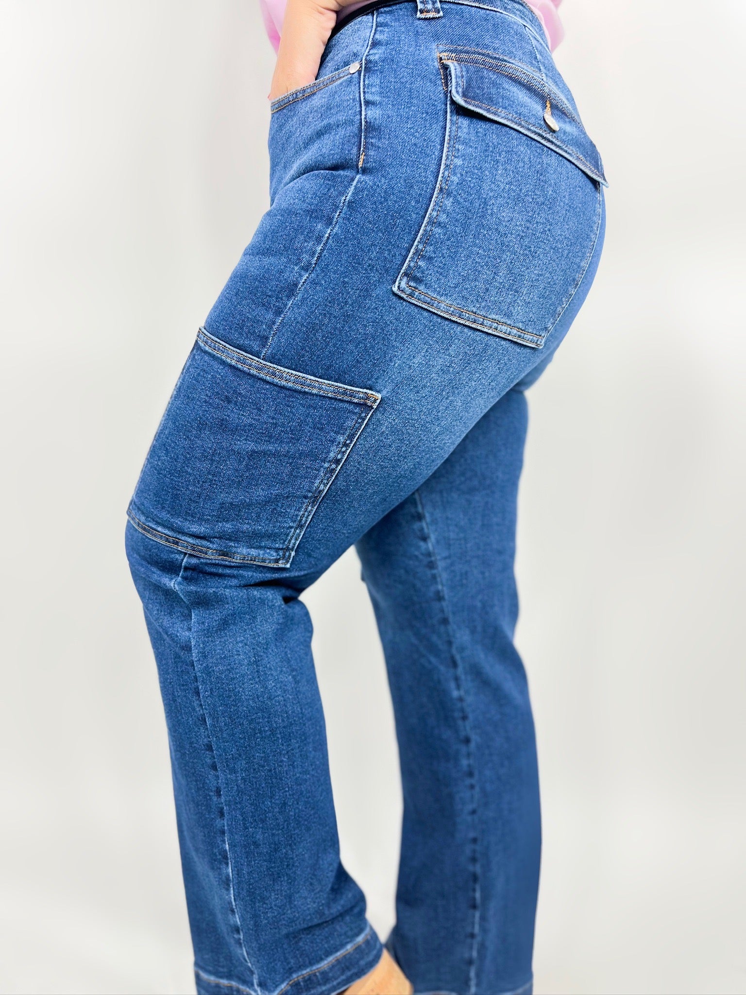 Call Me Beep Me Cargo Jeans by Judy Blue-190 Jeans-Judy Blue-Heathered Boho Boutique, Women's Fashion and Accessories in Palmetto, FL