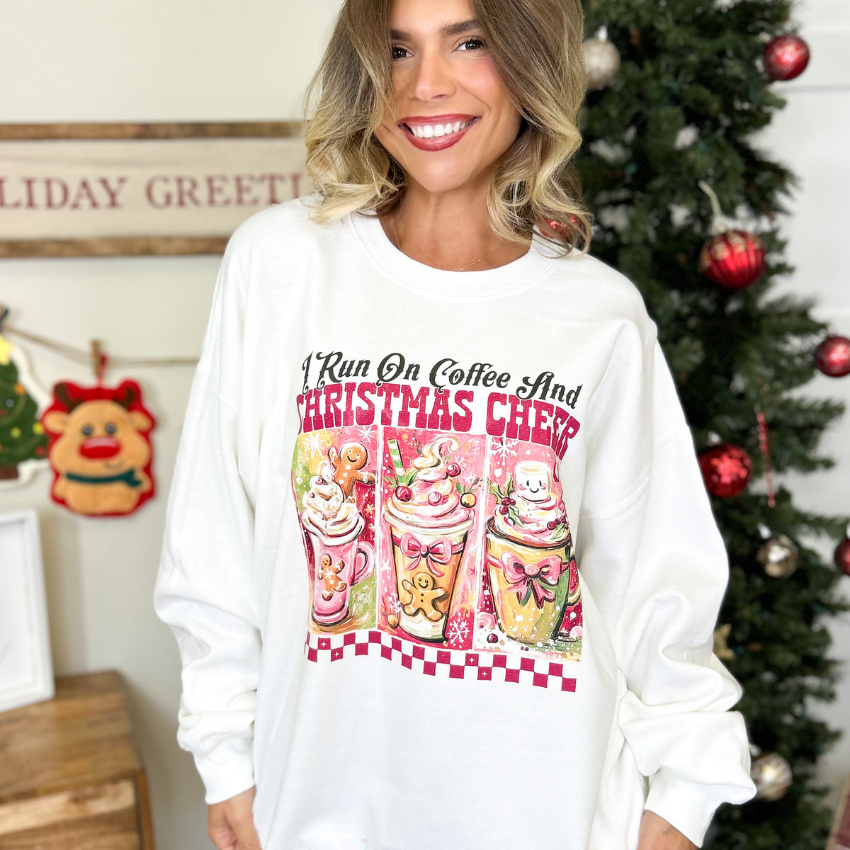 I Run on Coffee & Christmas Cheer Graphic Sweatshirt